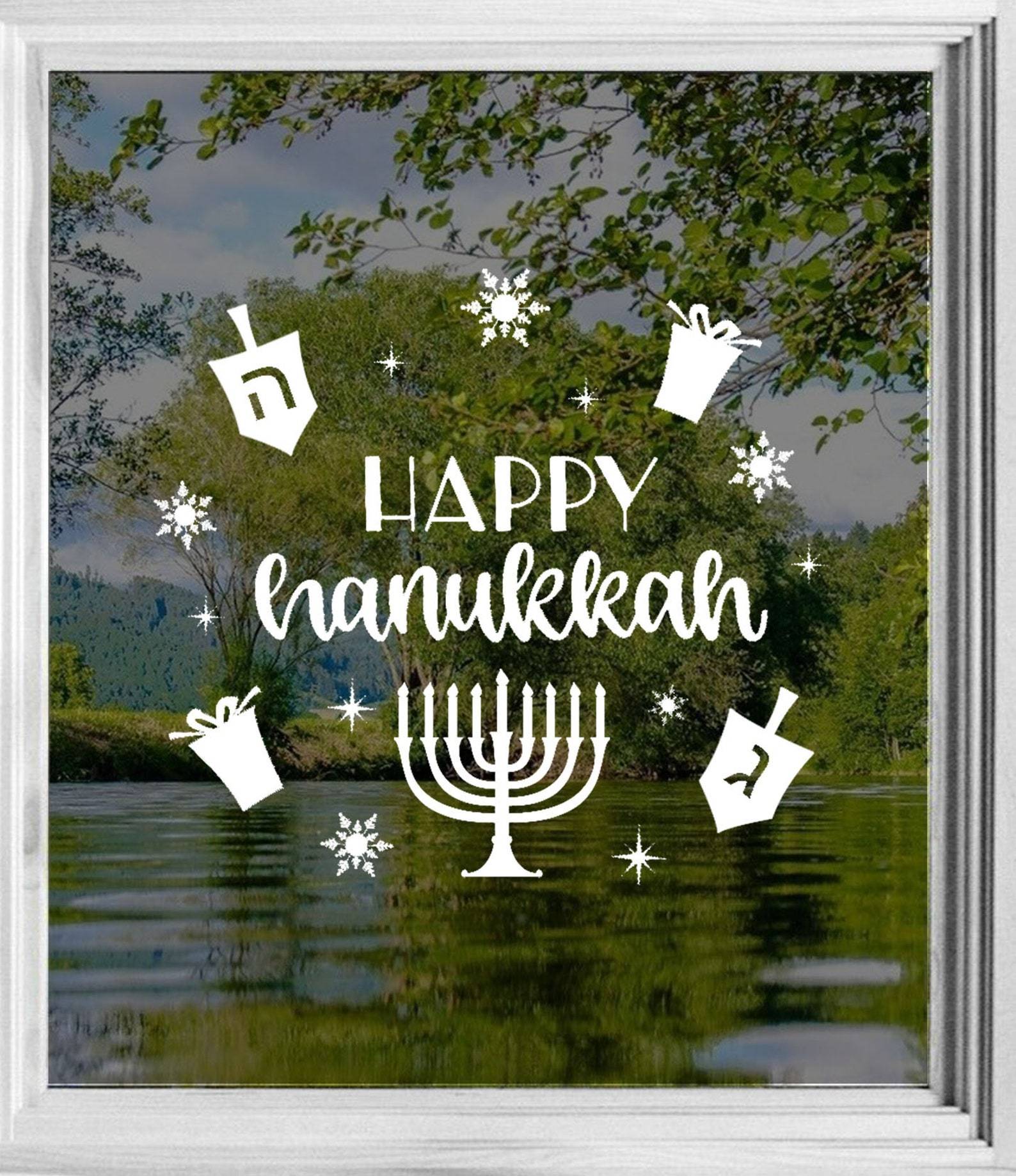 Happy Hanukkah Window Wall Decal、mySite、topwebapps