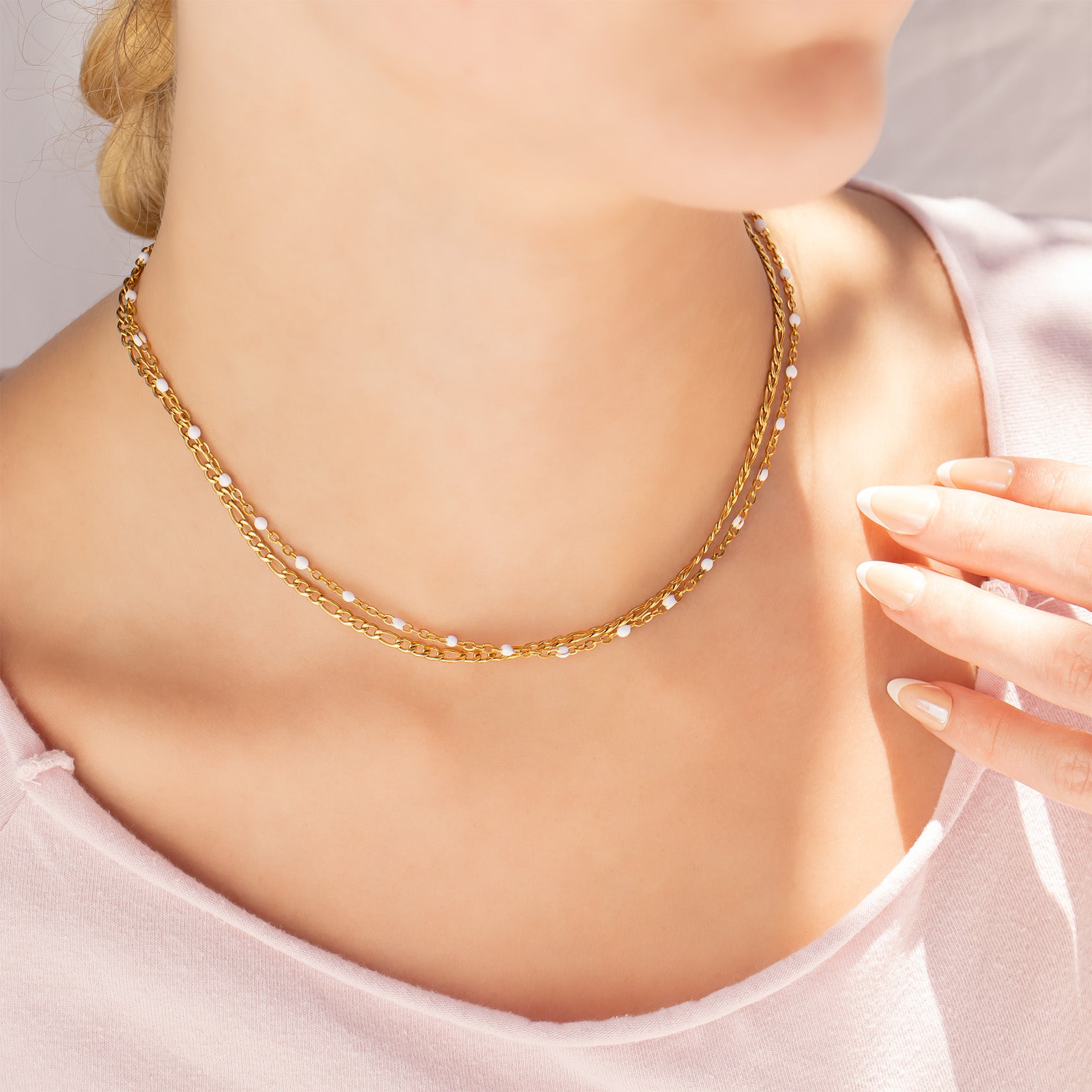 18K Gold PVD Stainless Steel Confetti White Chain Necklace / CHN0092、mySite、dreamappss