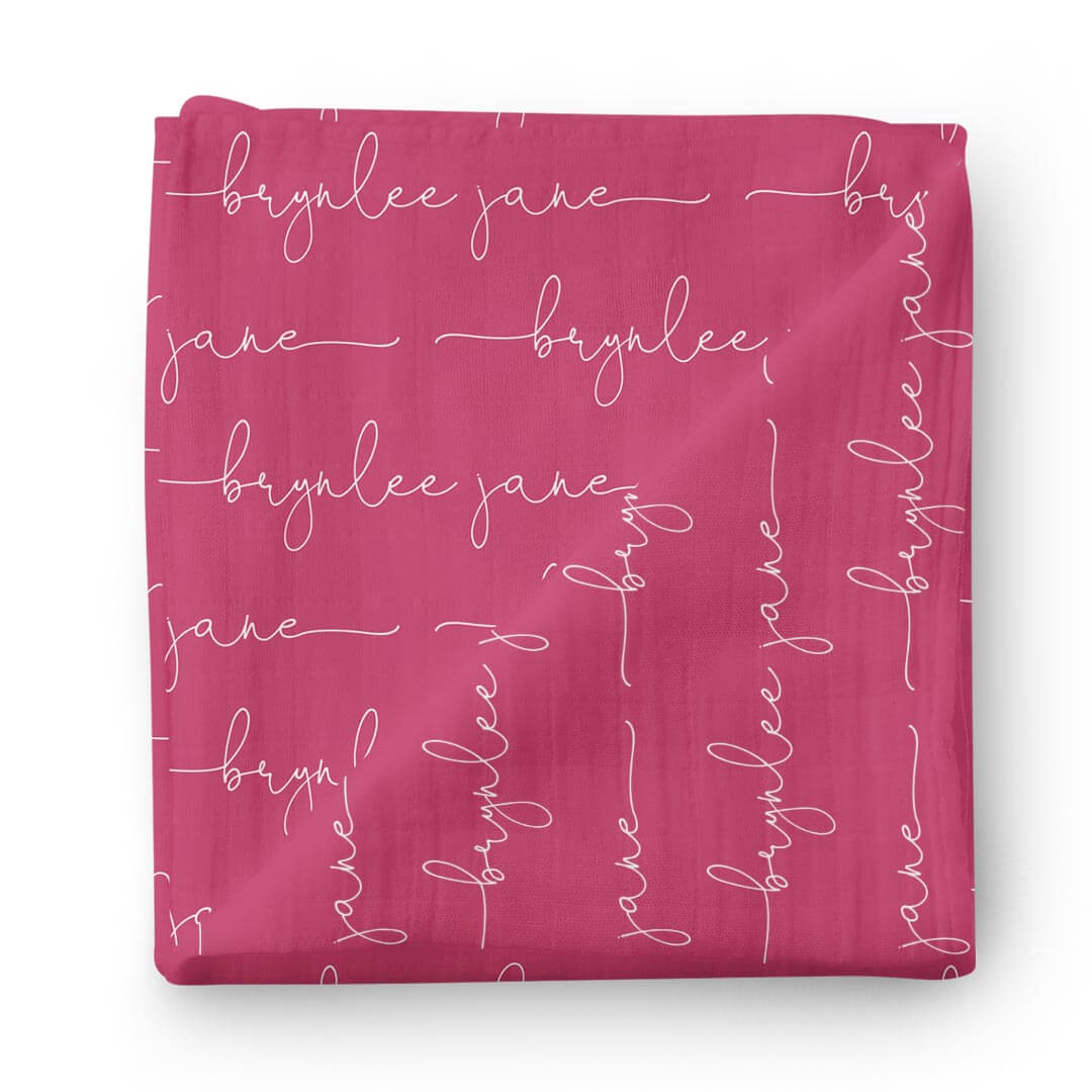  Personalized Fuchsia Baby Name Swaddle Blanket - Script、mySite、layawaytickets