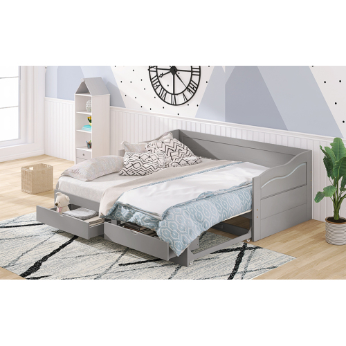 Wooden Daybed with Trundle Bed and Two Storage Drawers , Extendable Bed Daybed,Sofa Bed for Bedroom Living Room,White、、casual