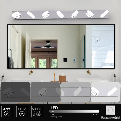 52" Modern 7-Light LED Vanity Light Fixture - Chrome Finish with Acrylic Light Shades - Energy-Efficient Bathroom Wall Sconce - Dimmable for Mirror, Shower, and Bathroom Decor、、eastwooduniform