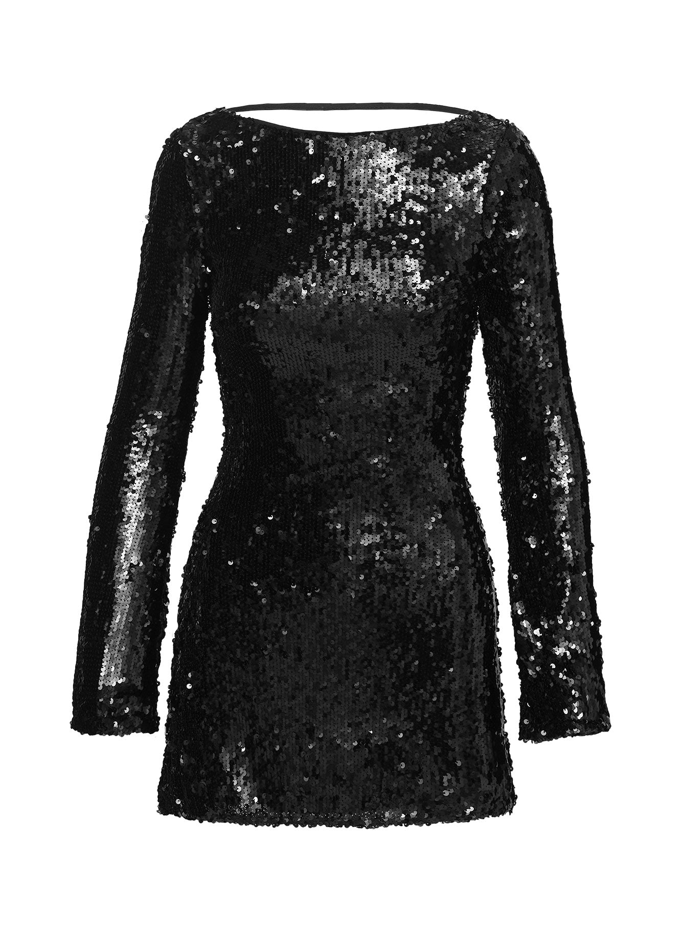 Interstella Sequin Long Sleeve Mini Dress Black、mySite、solidvoid