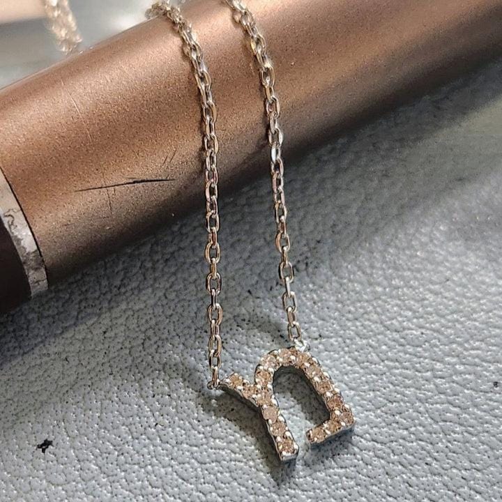Diamond Hebrew Initial Necklace - 14k Gold or Sterling Silver、mySite、topwebapps