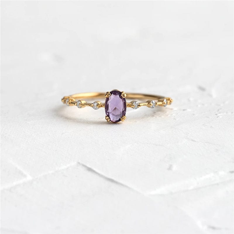 Stackable Amethyst CZ Sterling Silver Ring-Dainty, Feminine、mySite、g9winljtr