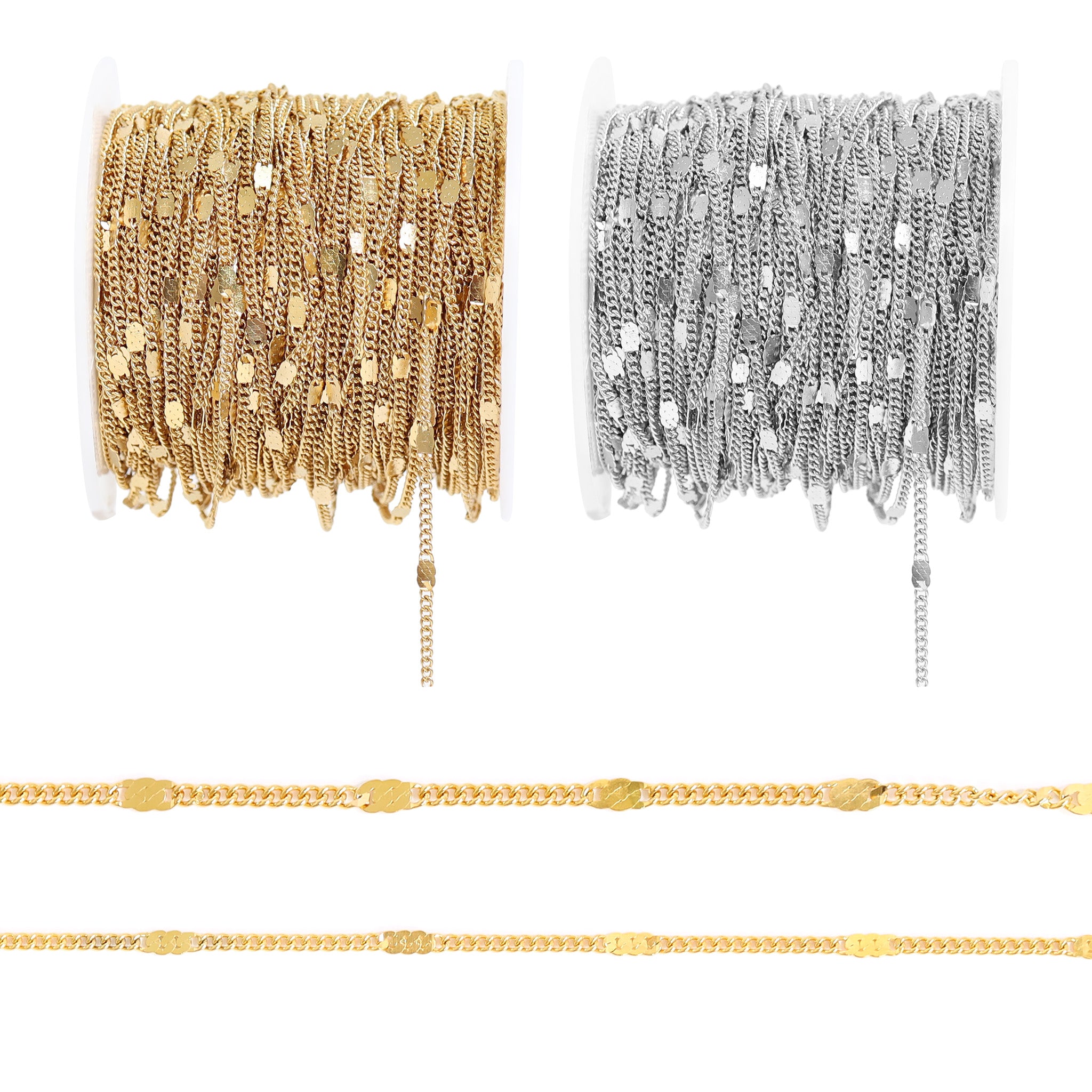 18K Gold PVD Stainless Steel Dapped Bar Curb Chain - By The Foot / SPL1035、mySite、dreamappss