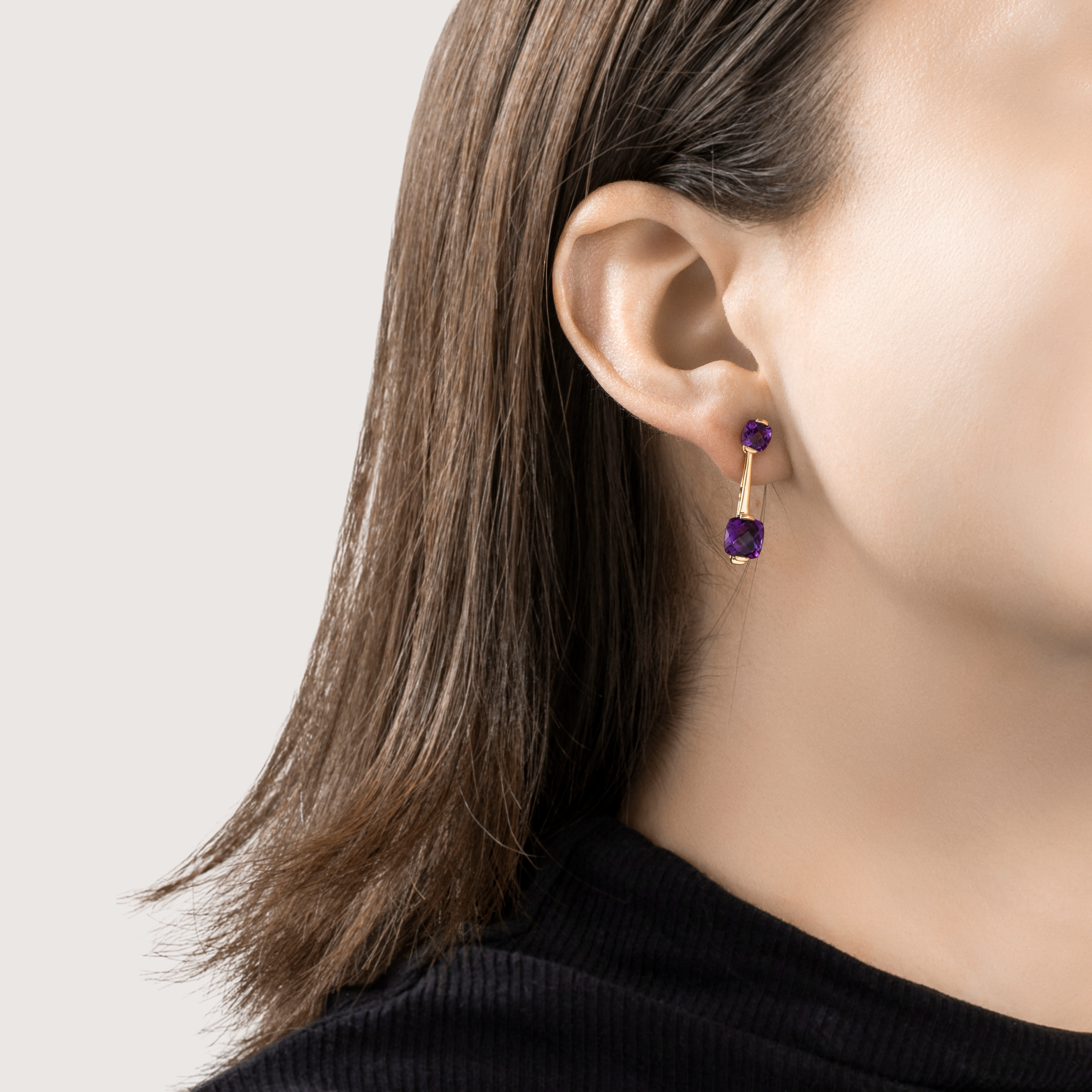 Vintage 14k Yellow Gold Amethyst Checkerboard Cushion Drop Earrings、mySite、hinf8tx79