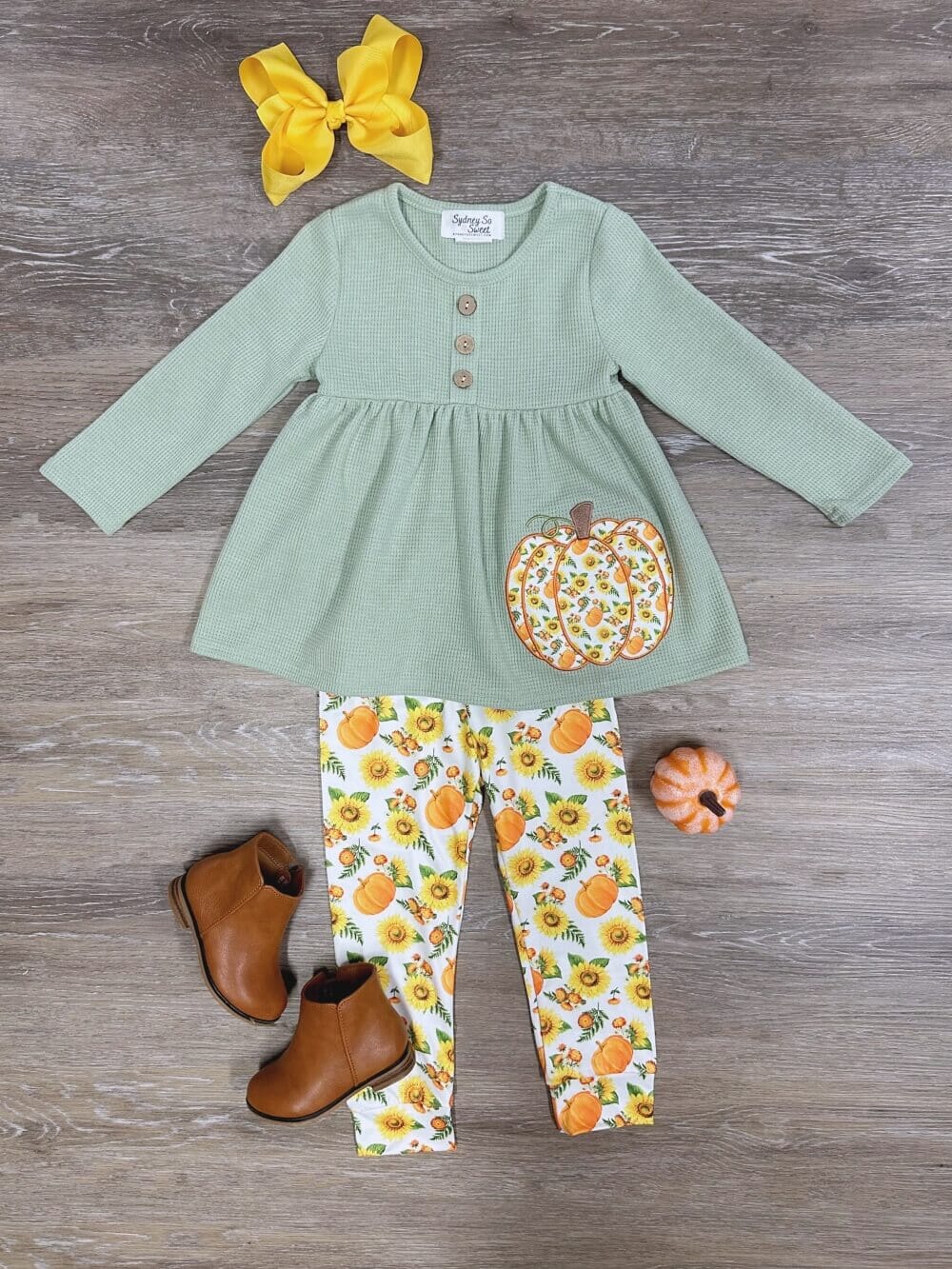 Pumpkin & Sunflower Patch Tunic & Leggings Girls Outfit、mySite、camillekostekn