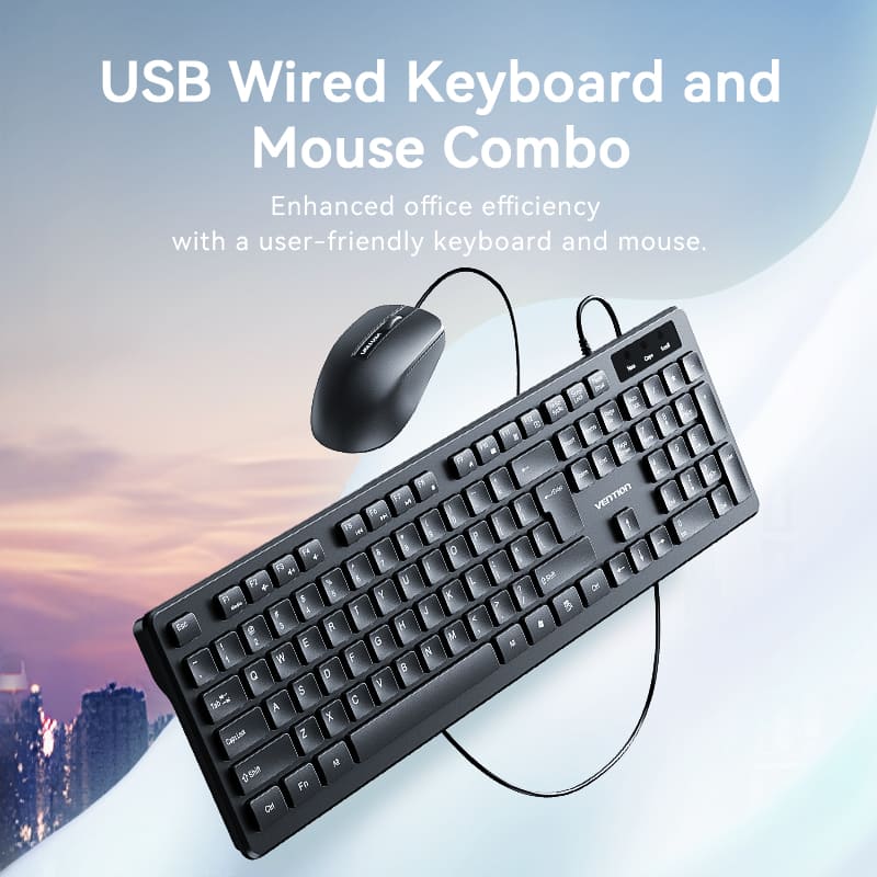 Vention USB Wired Full-Sized Keyboard and Mouse Combo Black Slim Type - US English Layout、mySite、fannypackpong
