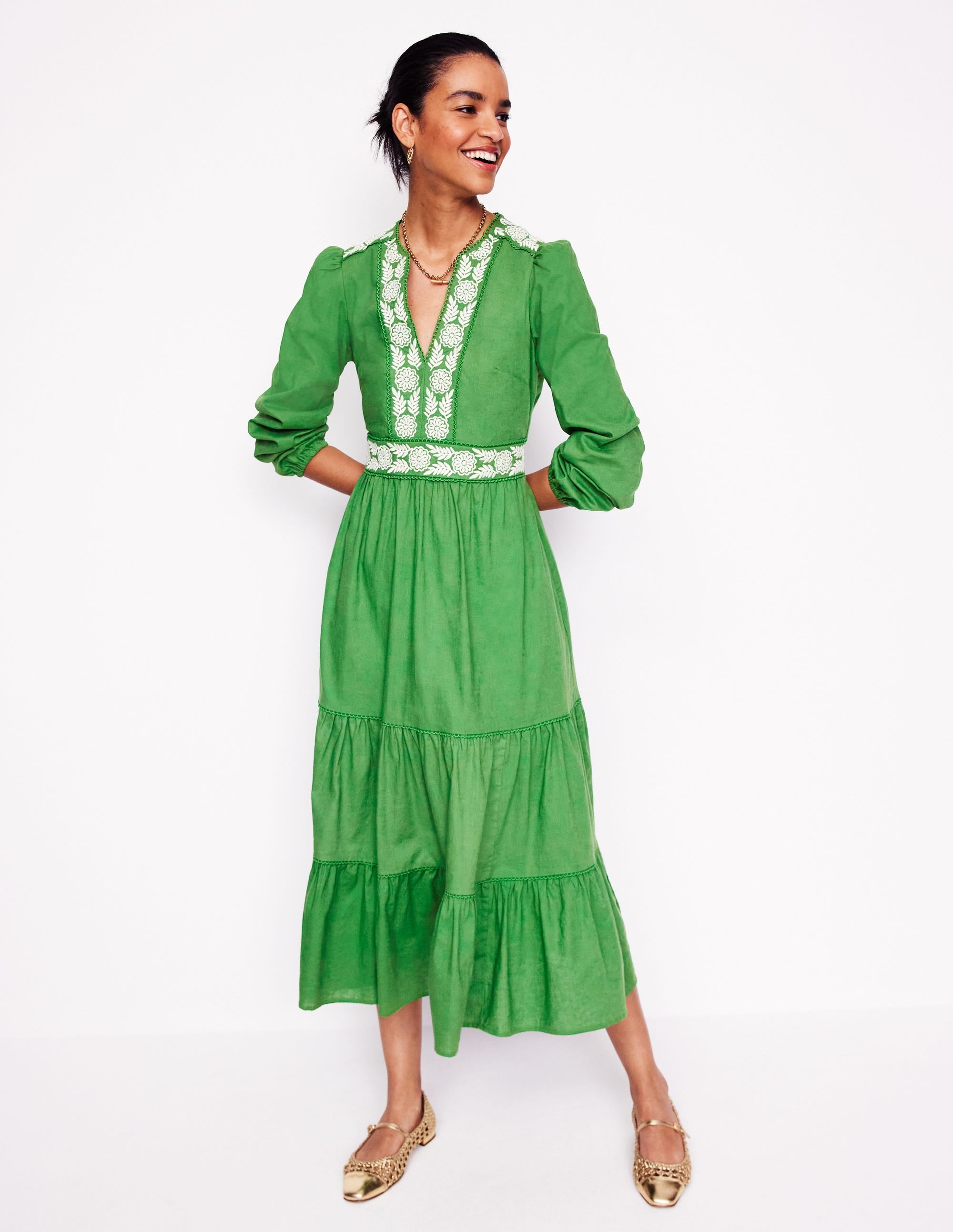  Violet Linen Blend Midi Dress-Paradise Green、mySite、ashleygrahame