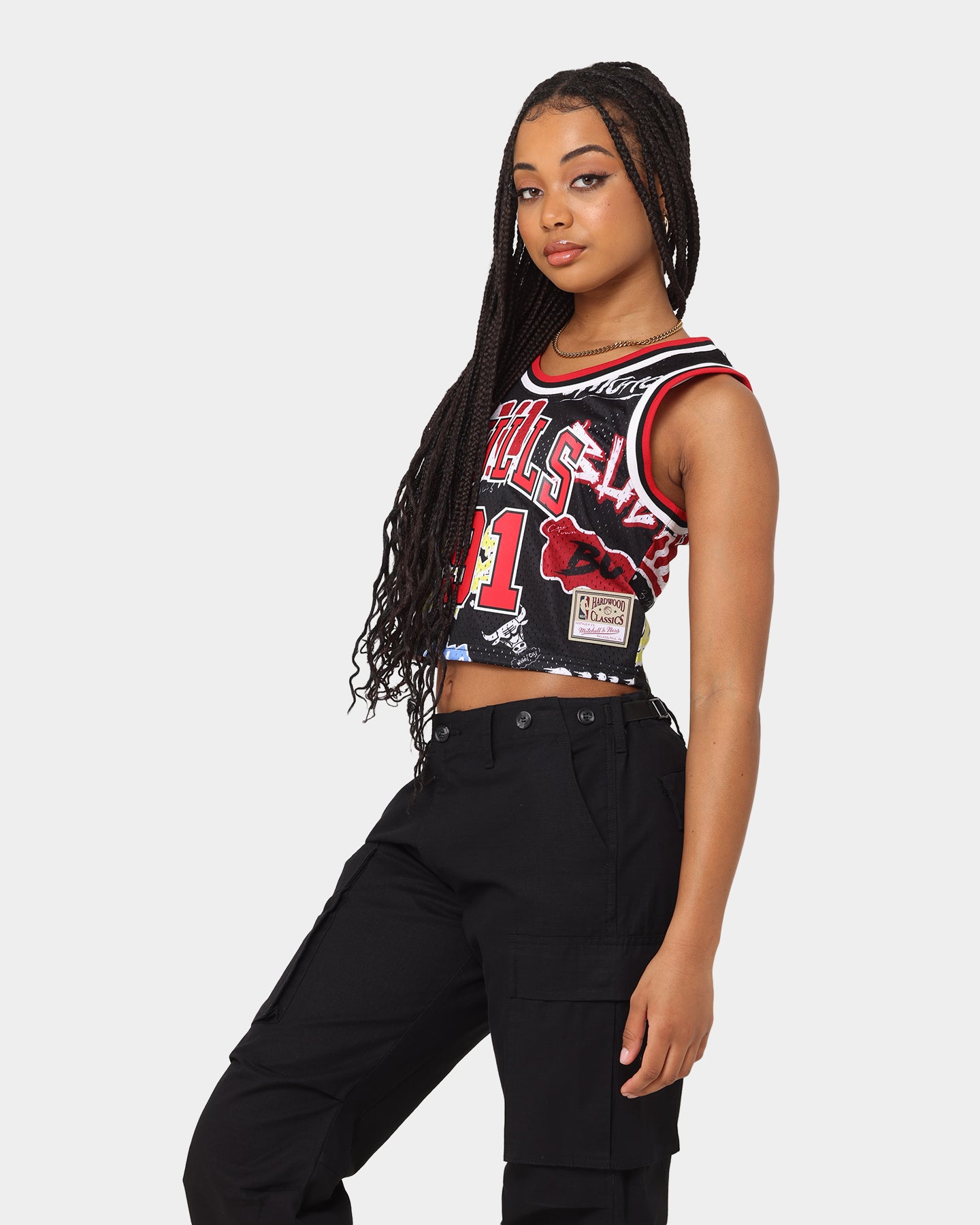 Mitchell & Ness Women's Dennis Rodman Chicago Bulls Slap Sticker Crop Tank Jersey Black、mySite、zt4zffjzw
