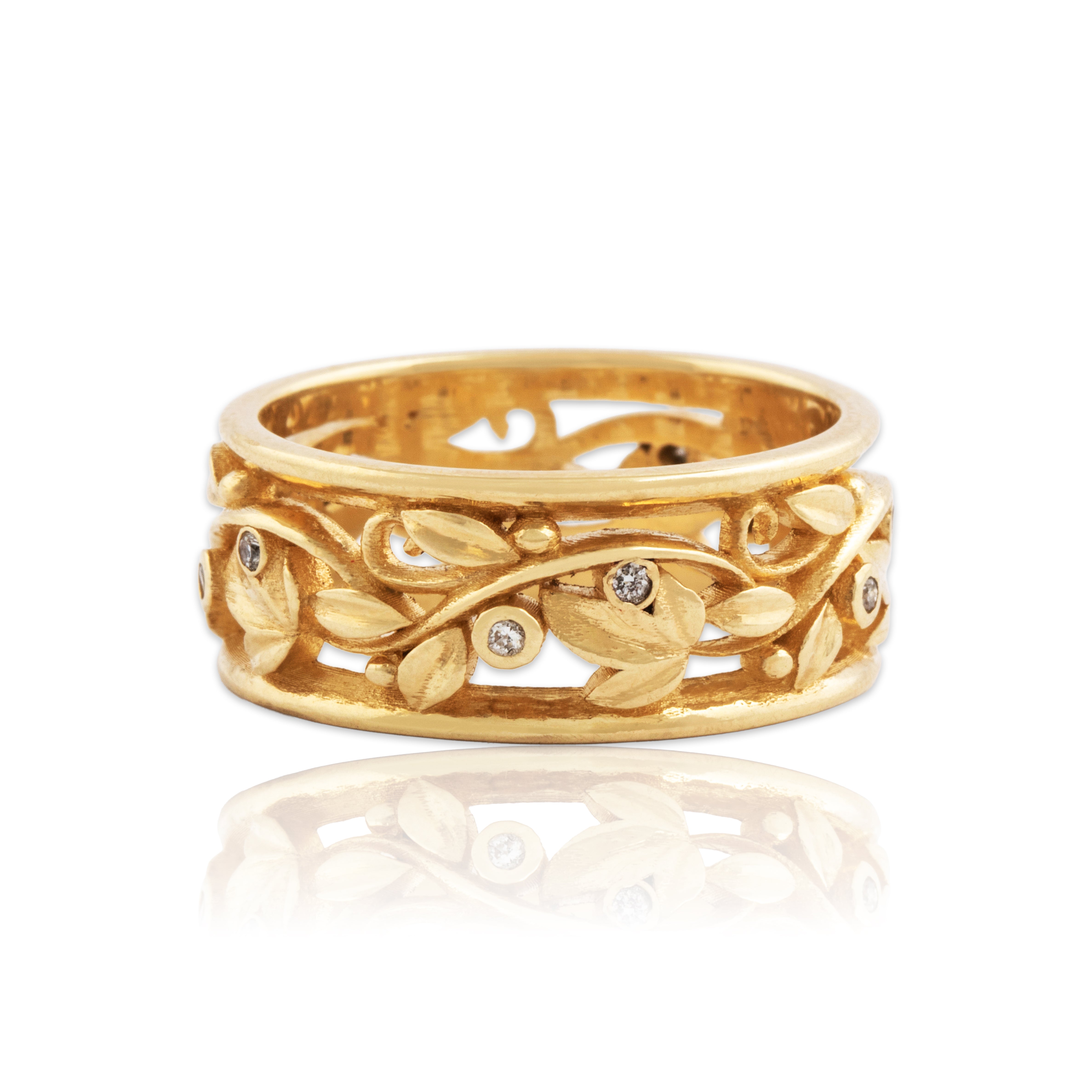 Vintage 14k Yellow Gold Diamond Openwork Vines Band Ring 7.75、mySite、hinf8tx79