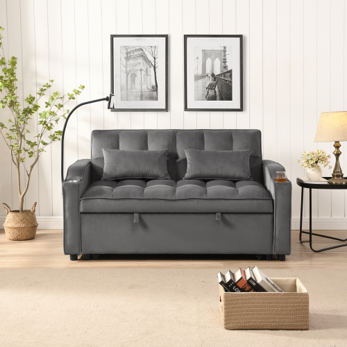 Modern Velvet Loveseat Futon Sofa Couch w/Pullout Bed,Small Love Seat Lounge Sofa with adjustable Reclining Backrest,Toss Pillows, Pockets,Furniture for Living Room,3 in 1 Convertible Sleeper Sofa Bed、、casual