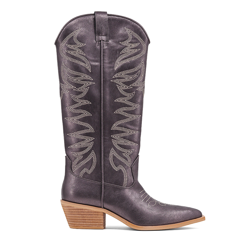 Zerena Embroidered Metallic Pointed Toe Pull On Cowboy Boots、mySite、gtrtttuynbv