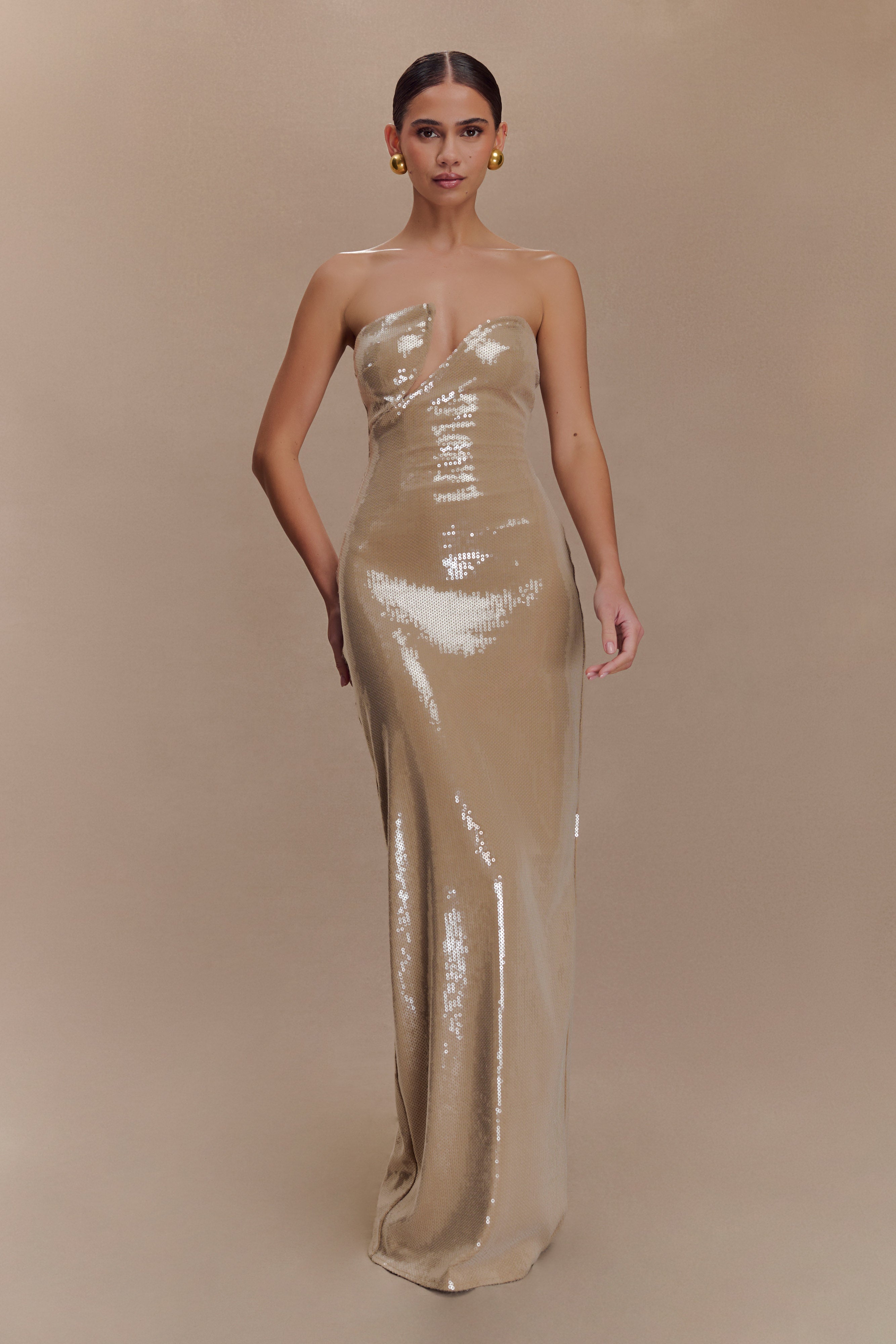 Winston Strapless Sequin Maxi Dress - Taupe、mySite、solidvoid