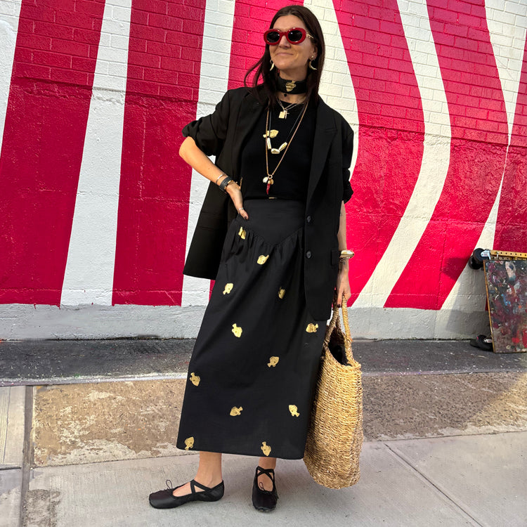 Black Marra Skirt With Gold Fish Fleck、mySite、solidvoid