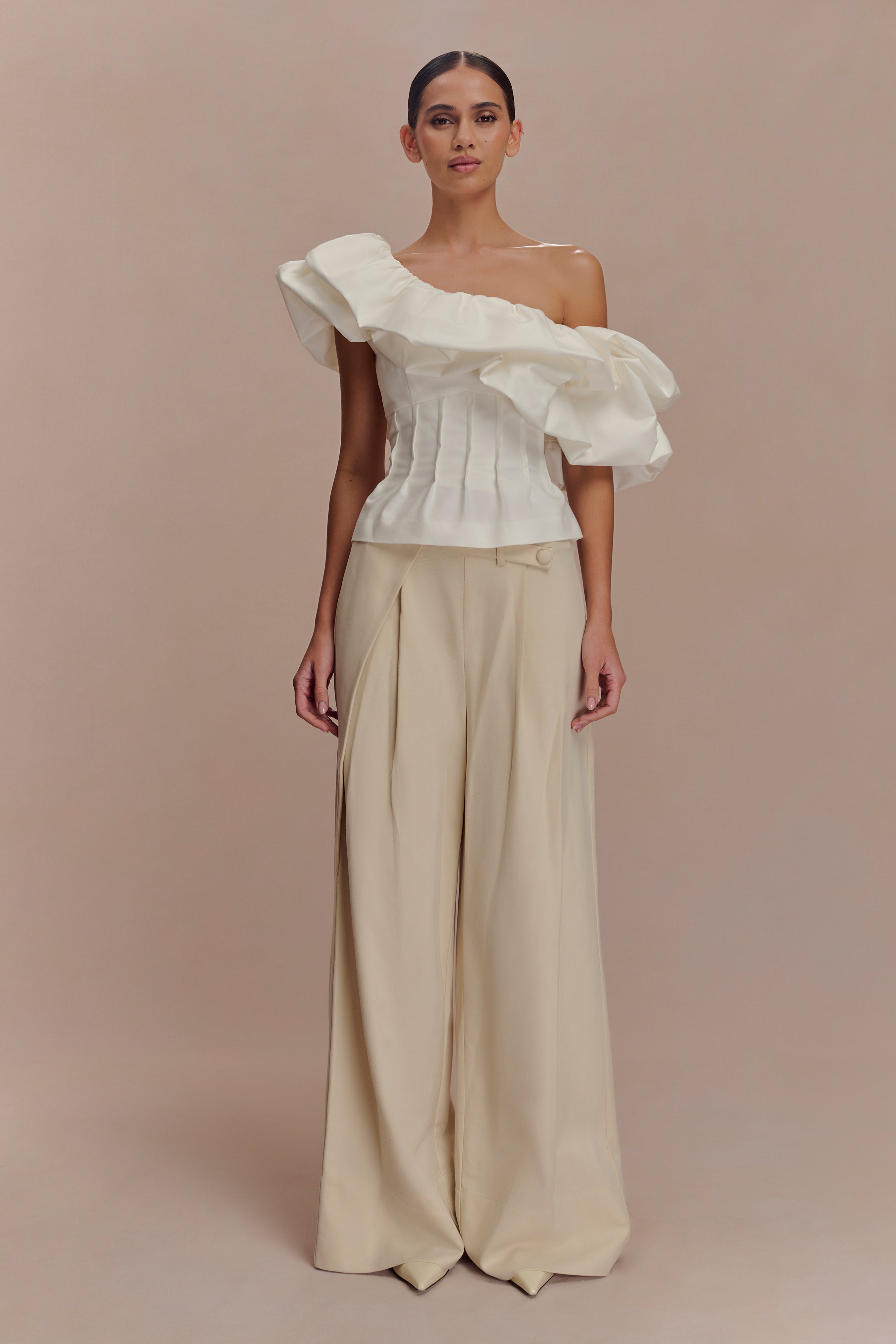 Debbie One Shoulder Bubble Top - White、mySite、solidvoid