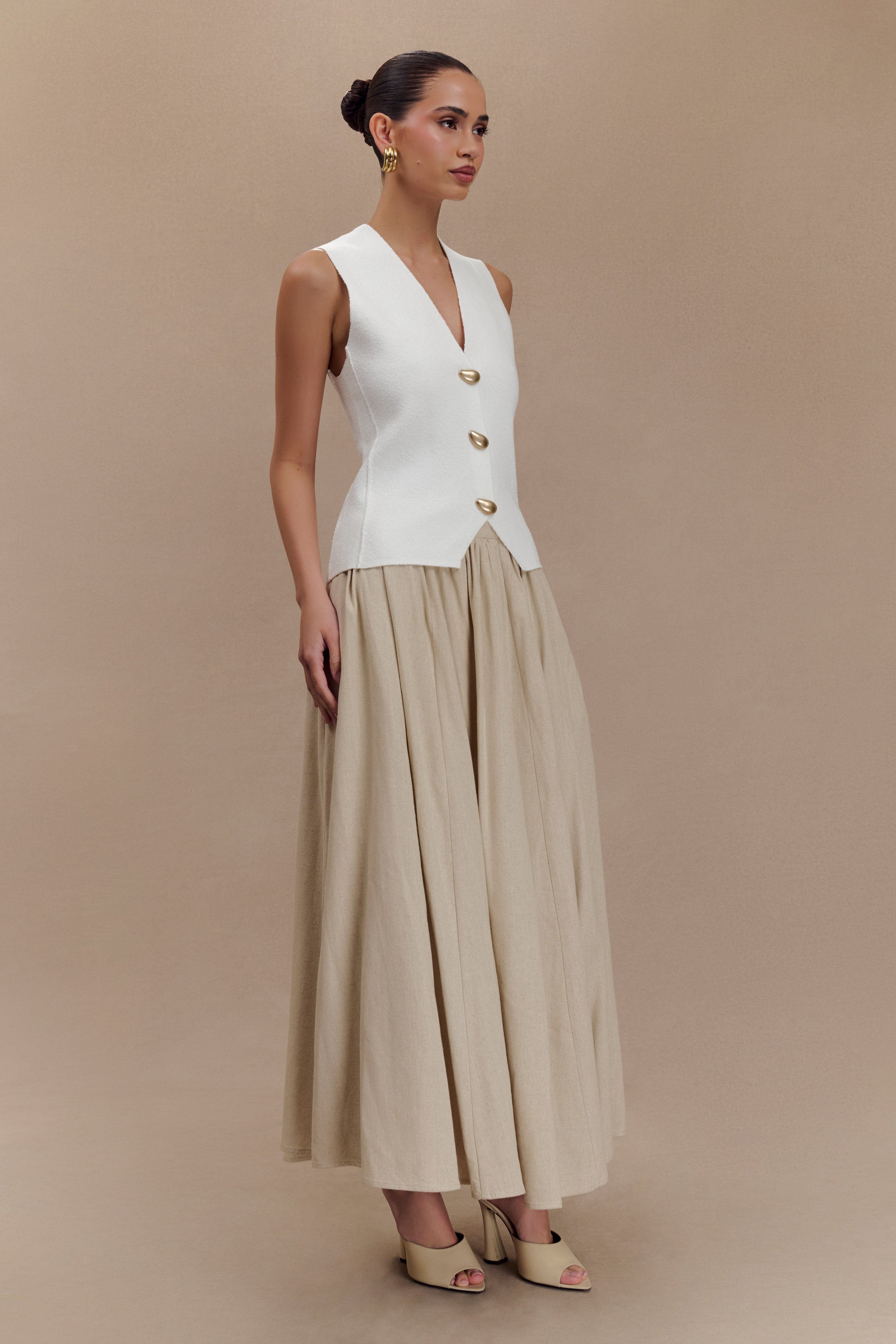 Clarence Linen A-Line Maxi Skirt - Natural、mySite、solidvoid