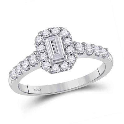 EMERALD CUT DIAMOND HALO BRIDAL ENGAGEMENT RING 3/4 CTTW (CERTIFIED) 14K WHITE GOLD、mySite、g9winljtr