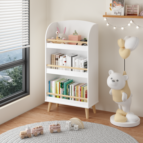 Kids Bookshelf, 3-Tier Bookcase, Book Organizer, toy Storage Cabinet Organizer, White、、casual