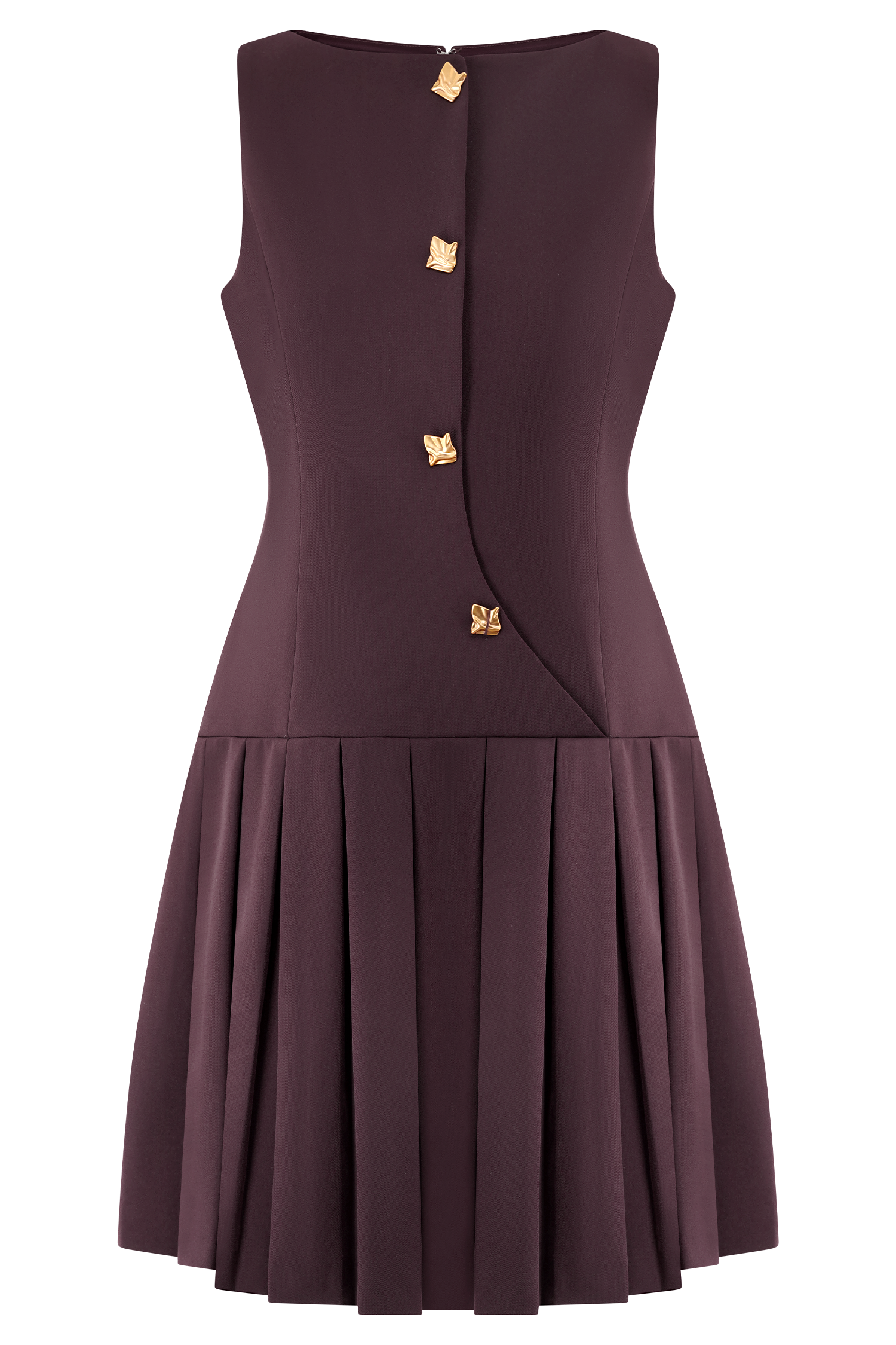 Mackenzie Sleeveless Pleated Mini Dress - Mahogany、mySite、solidvoid