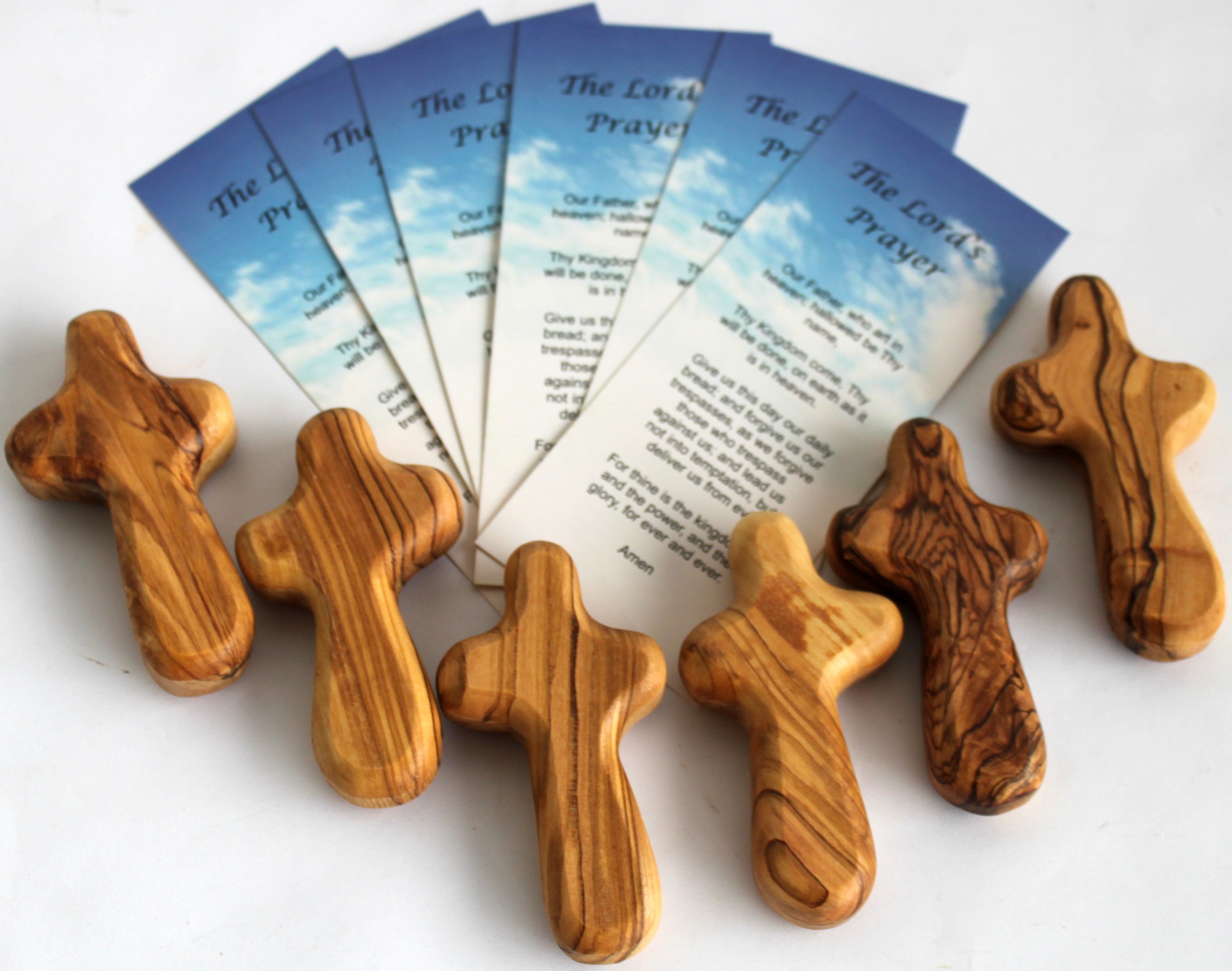 Holy Land Market 6 Small Olive Wood Pocket/Holding Crosses - 2.75 Inches each with Certificate from Bethlehem、mySite、topwebapps