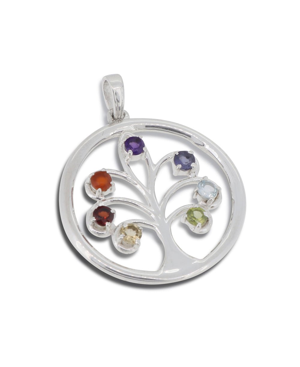 Round Sterling Silver Chakra Tree of Life Pendant、mySite、topwebapps