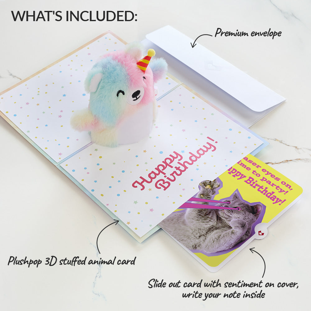 Rainbow Bear with Cat Laser Eyes Birthday Plushpop Card and Sentiment Set、mySite、solidvoid