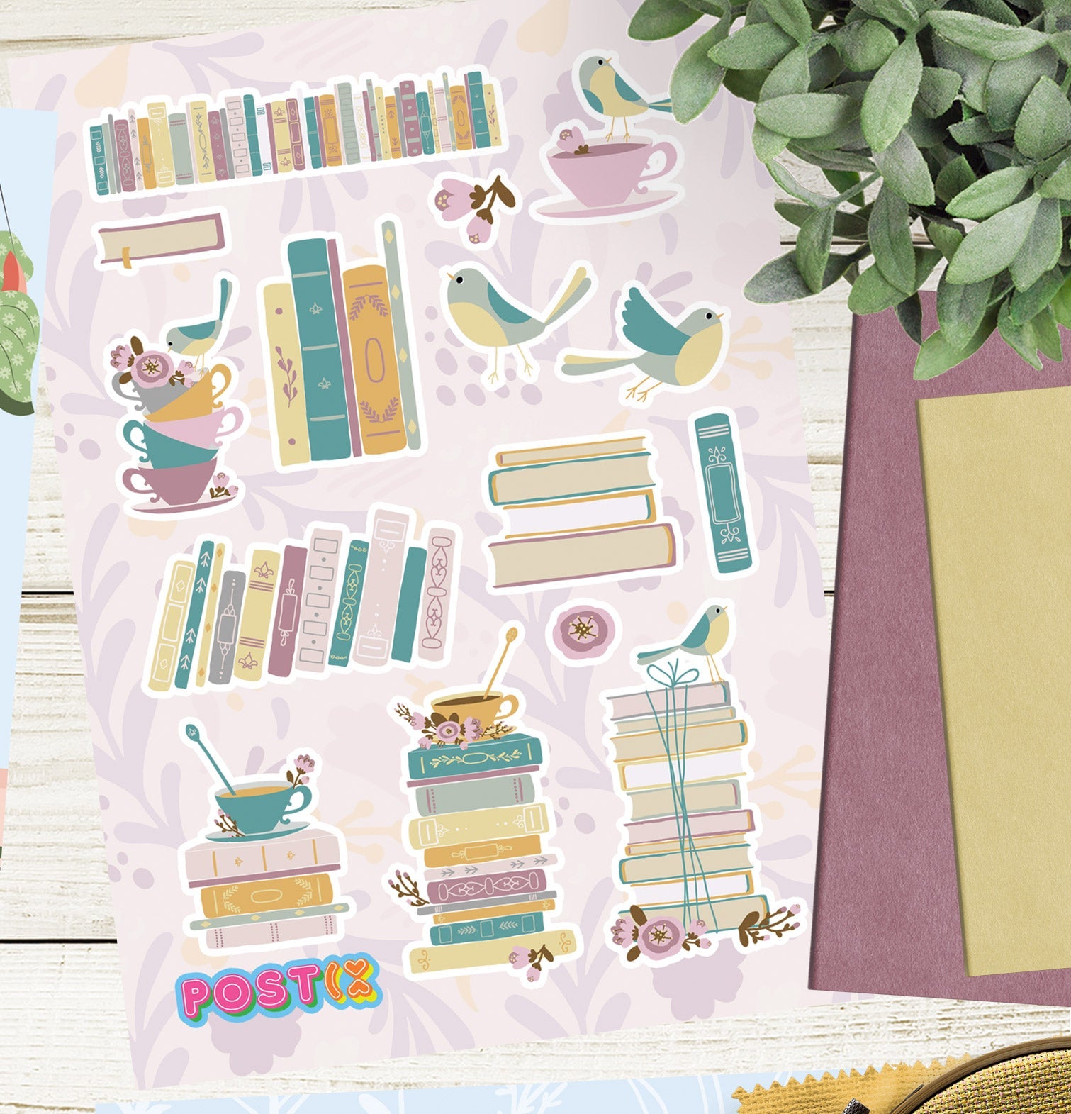  Books and Birds Sticker Sheet、mySite、ghnorth