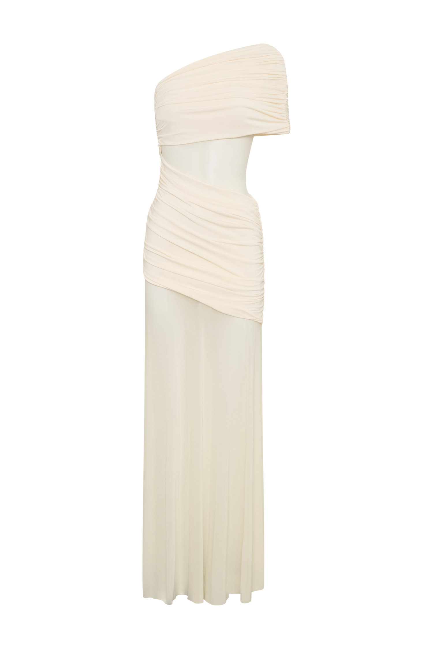 Dallas One Shoulder Mesh Maxi Dress - Ivory、mySite、solidvoid