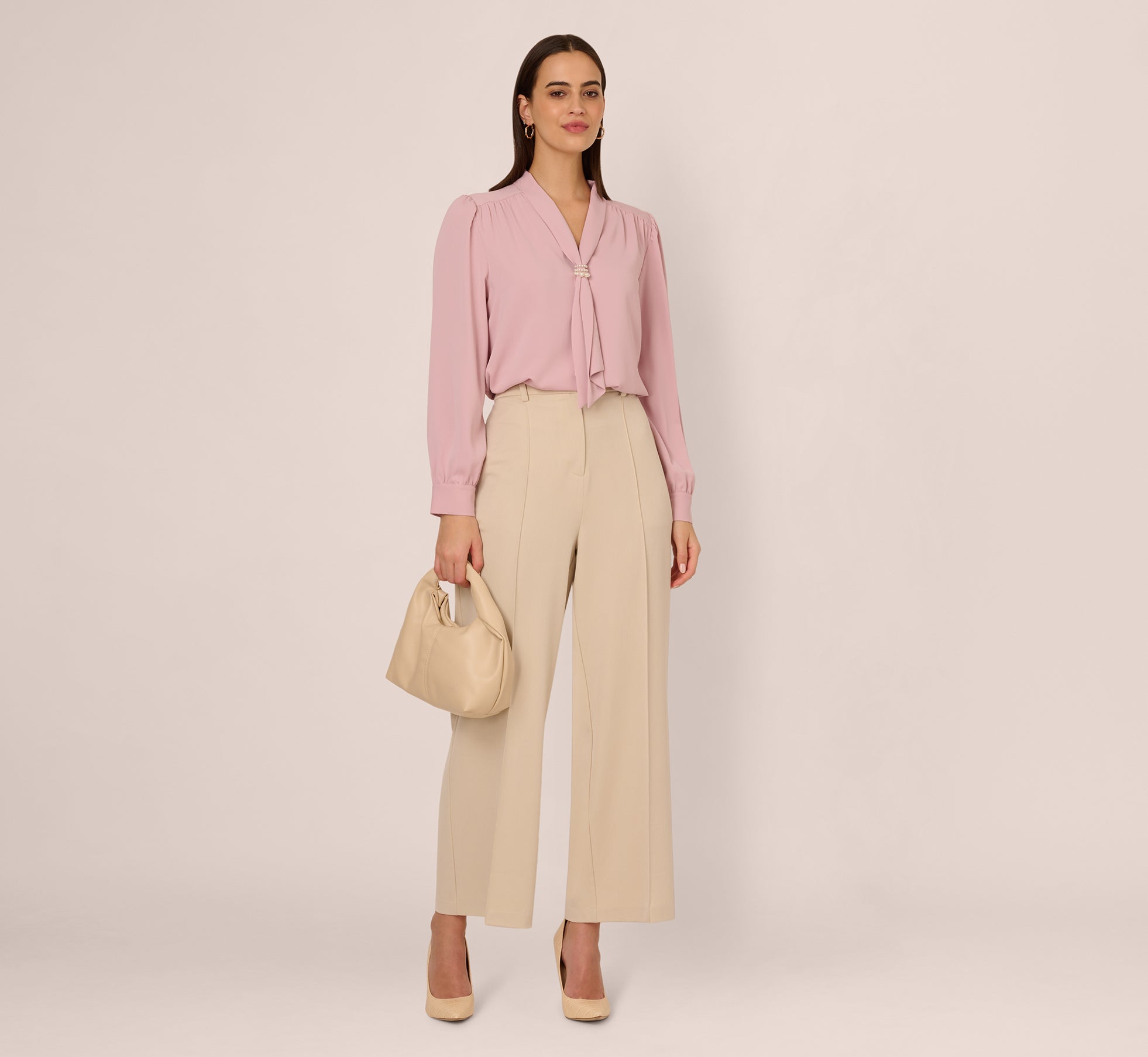 Long Sleeve Embellished Tie Collar Blouse In Lavender Beach、mySite、solidvoid