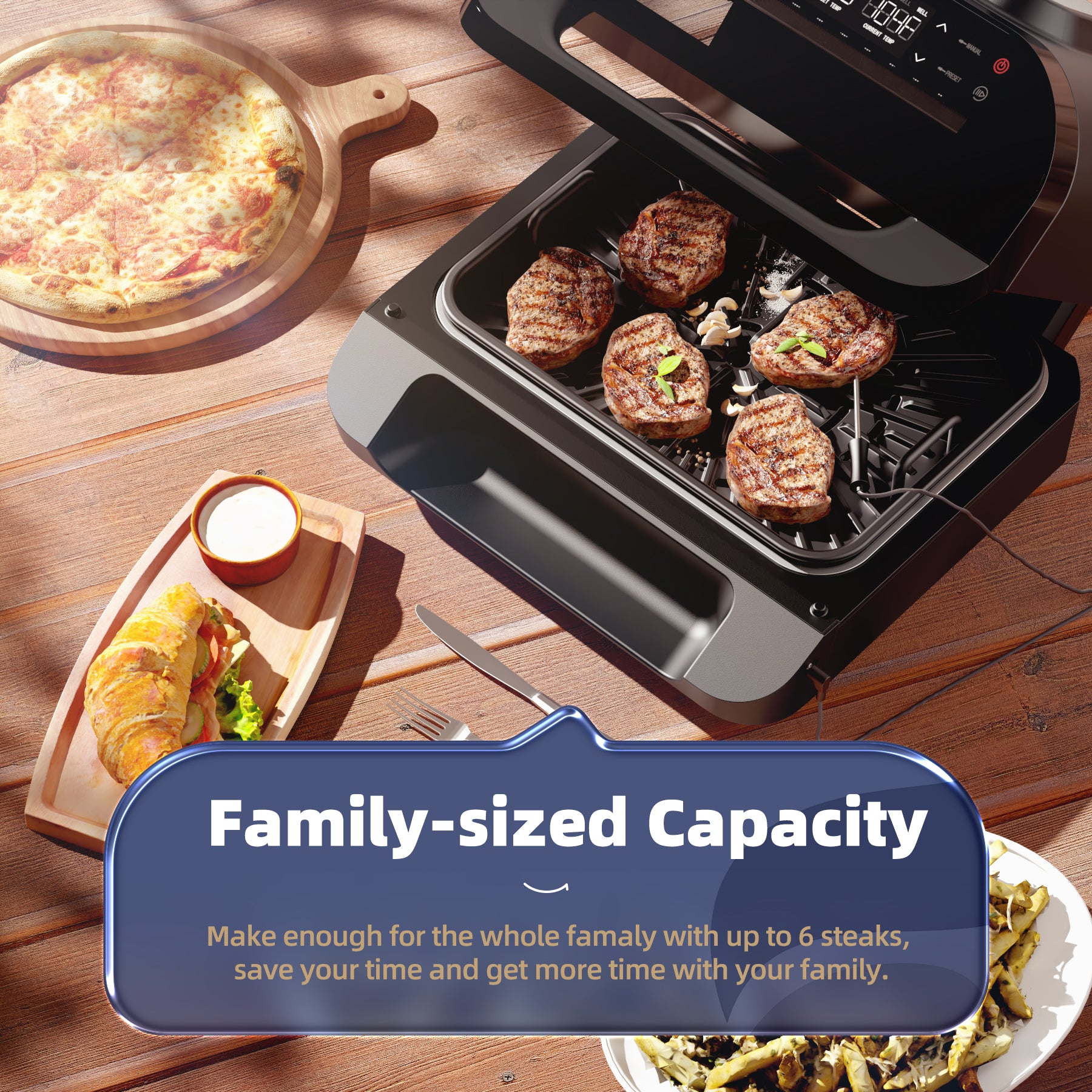 KLOUDIC Smart Indoor Grill & Air Fryer Combo, Smokeless Electric Countertop Griddle, with Removable Non-Stick 1700W, Black、mySite、fannypackpong