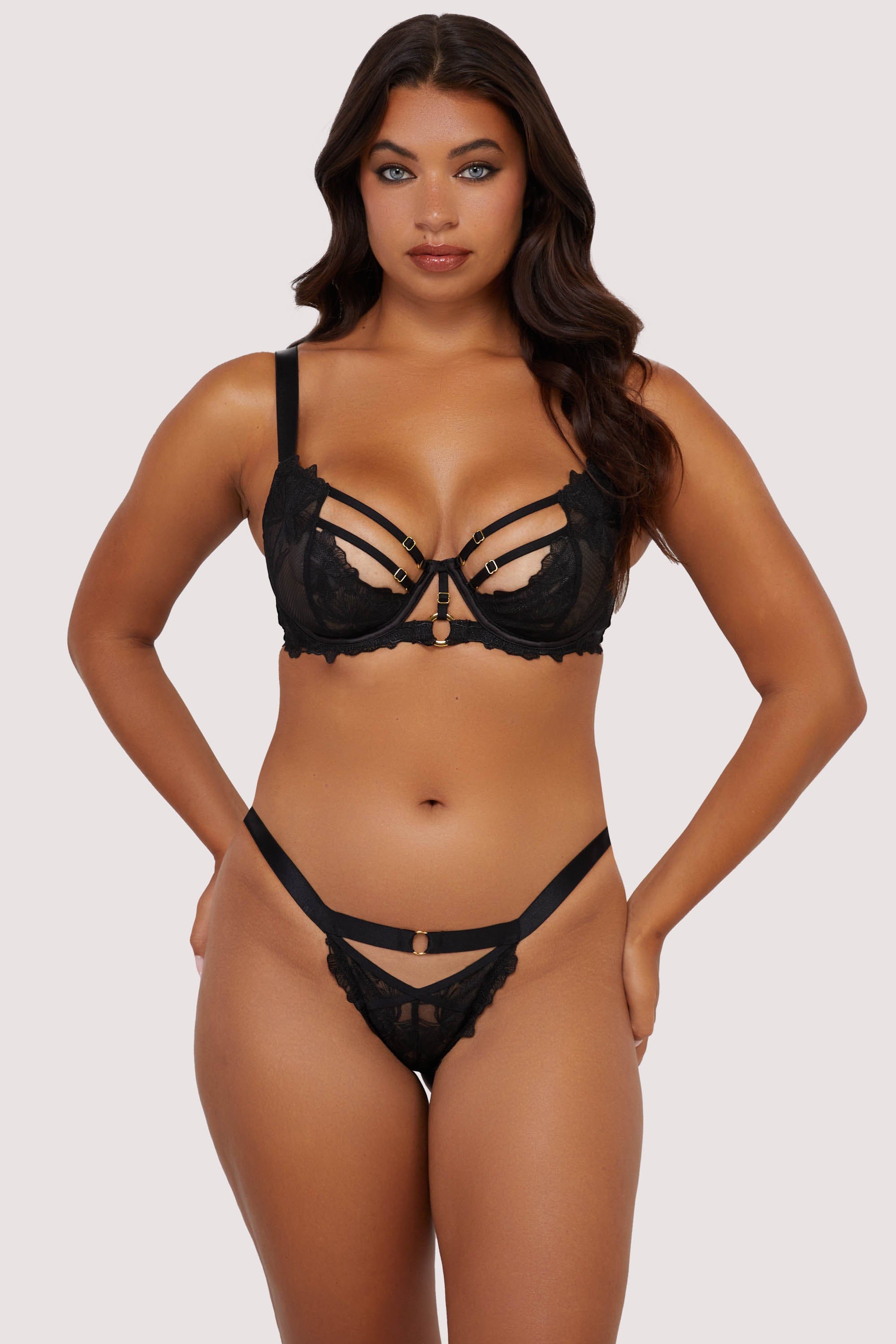 Eleanor Black Strappy Embroidery Balconette Bra、mySite、bengalsvssteelers
