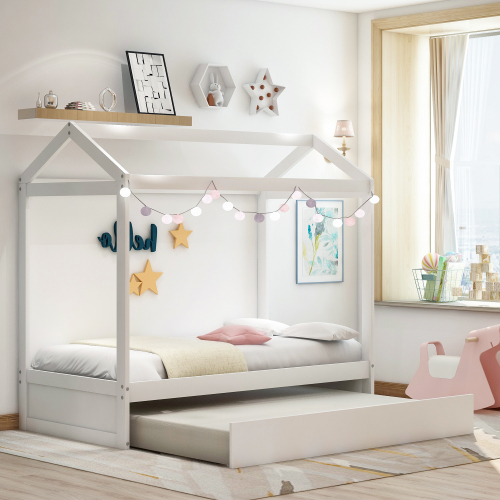 House Bed with Trundle, can be Decorated,White(Old SKU:SM000103AAK)、、casual