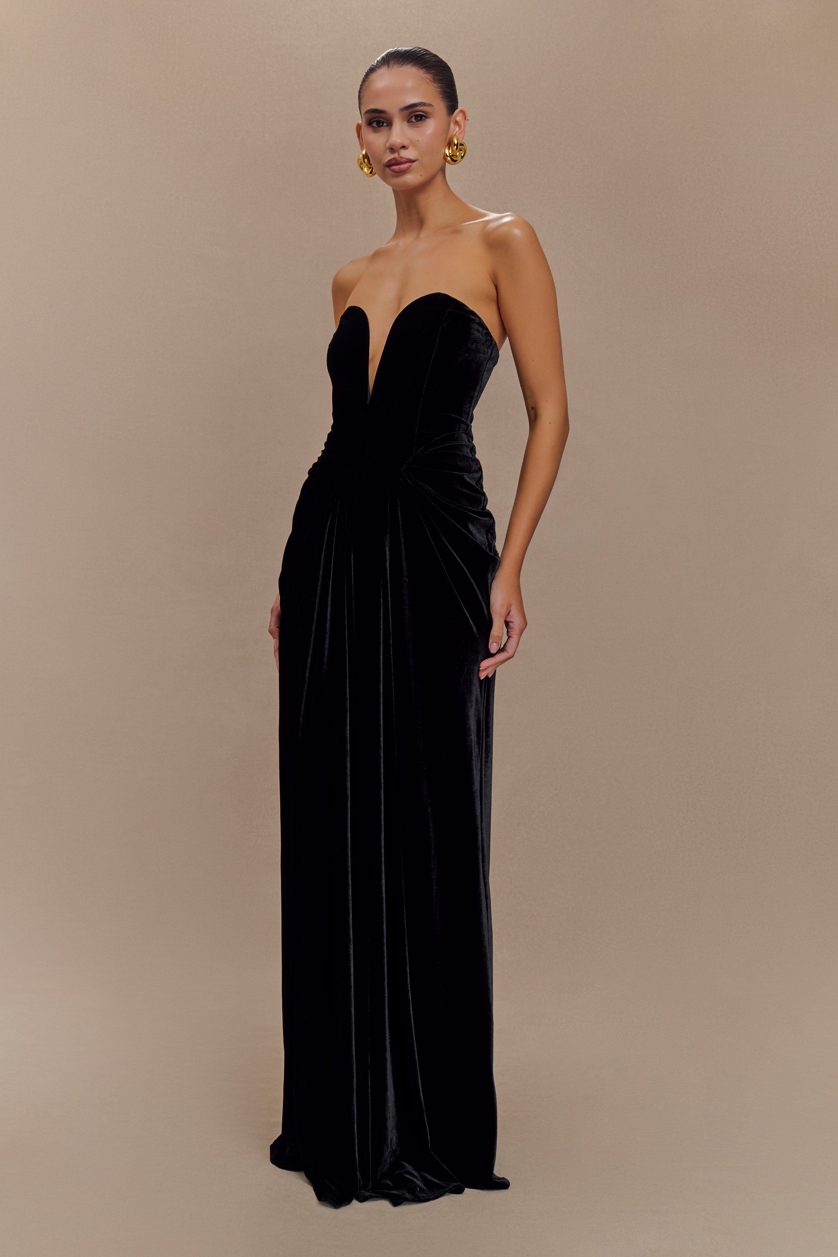 Paige Strapless Velvet Maxi Dress - Black、mySite、solidvoid