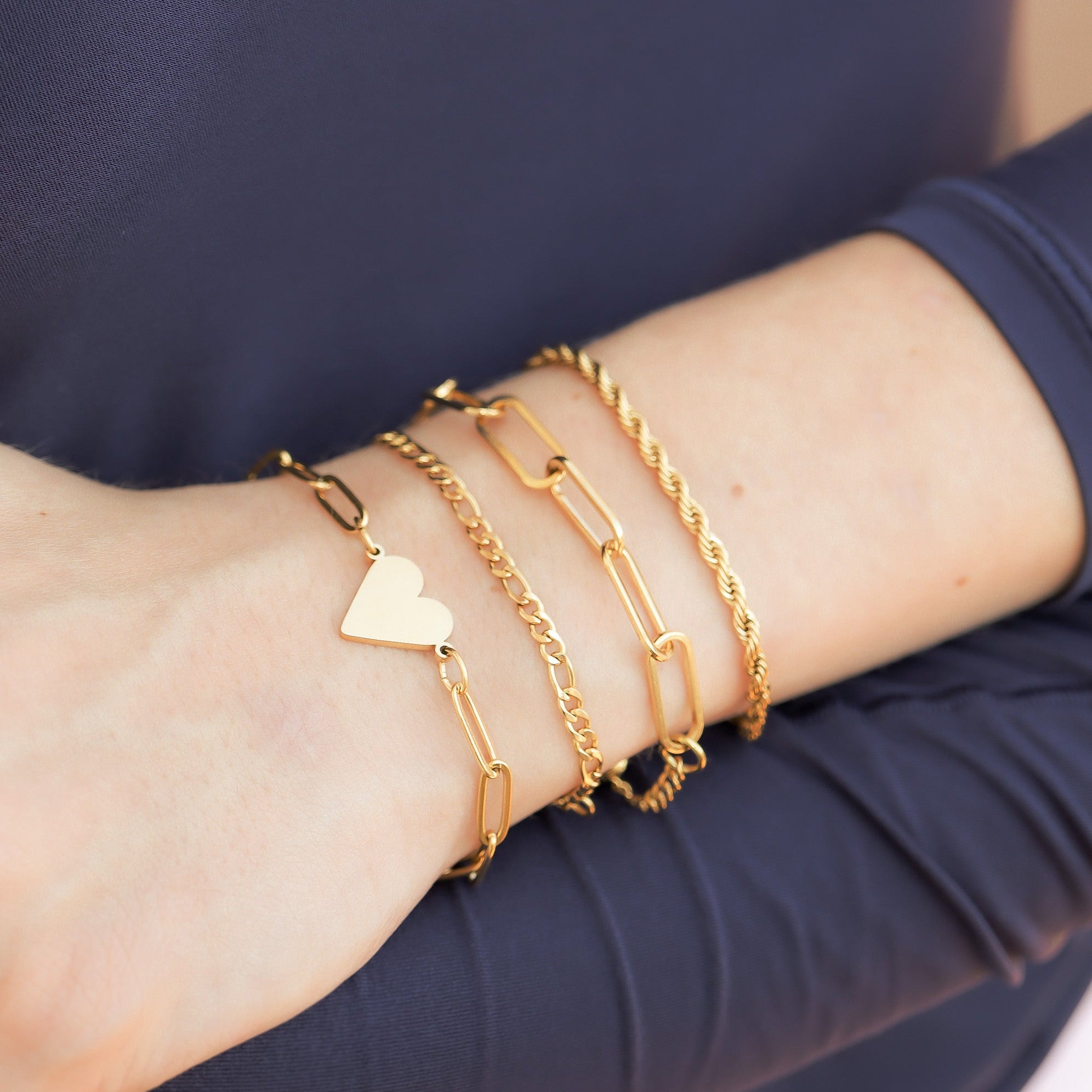 18K Gold PVD Stainless Steel Figaro Chain Bracelet or Anklet / BRJ9097、mySite、dreamappss