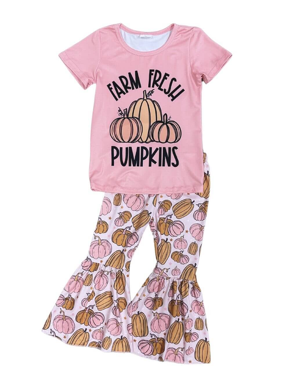 Farm Fresh Pumpkins Girls Short Sleeve Bell Bottoms Outfit、mySite、camillekostekn