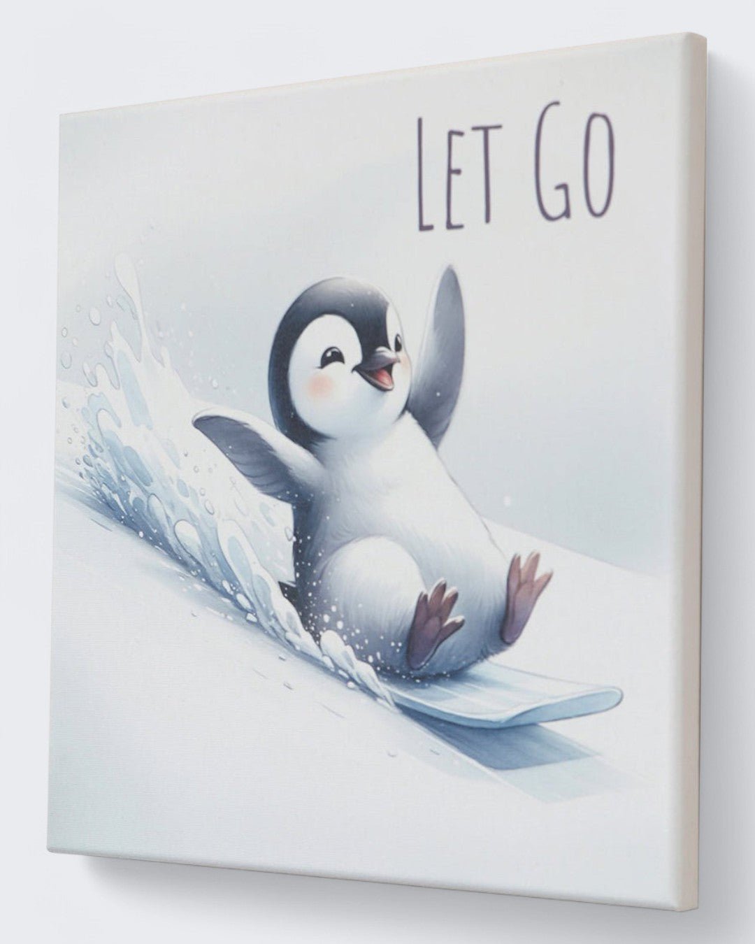 Let Go Happy Penguin Inspirational Canvas Print Wall Hanging、mySite、topwebapps