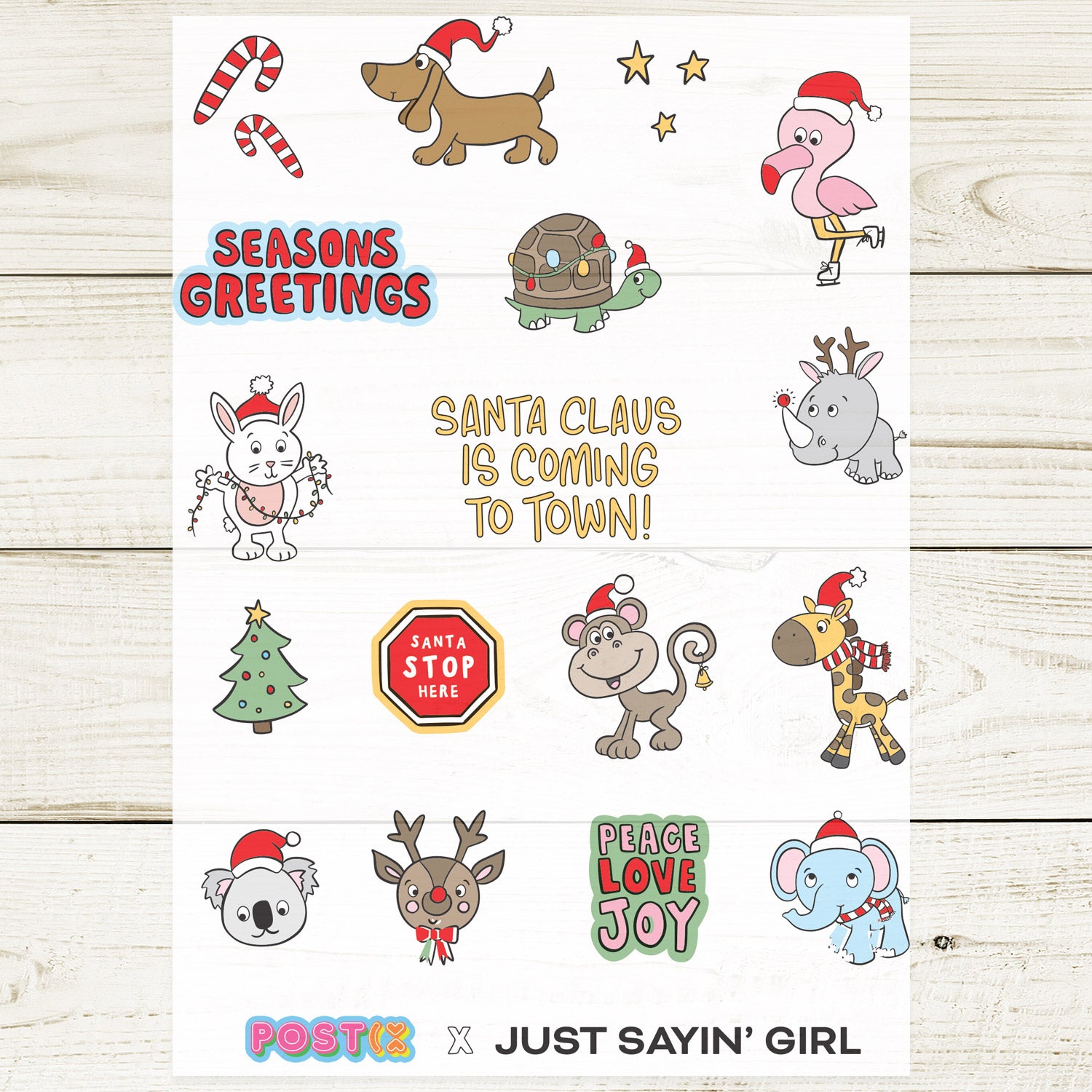  Just Sayin' Girl's Xmas Animals Large Transparent Sticker Sheet、mySite、ghnorth