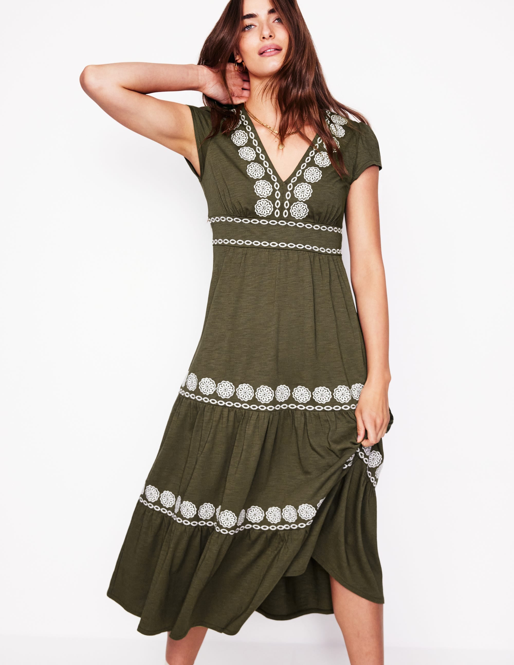  Eloise Embroidered Midi Dress-Classic Khaki、mySite、ashleygrahame