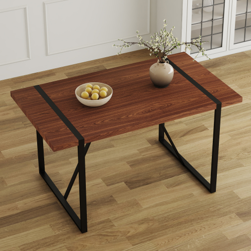 Rustic Industrial Rectangular Wood Dining Table For 4-6 Person, With 1.5" Thick Engineered Wood color Tabletop and Black Metal Legs,Desk For Kitchen Dining Living Room, 55.1" x 31.4"x 29.9"1529W115172、、casual