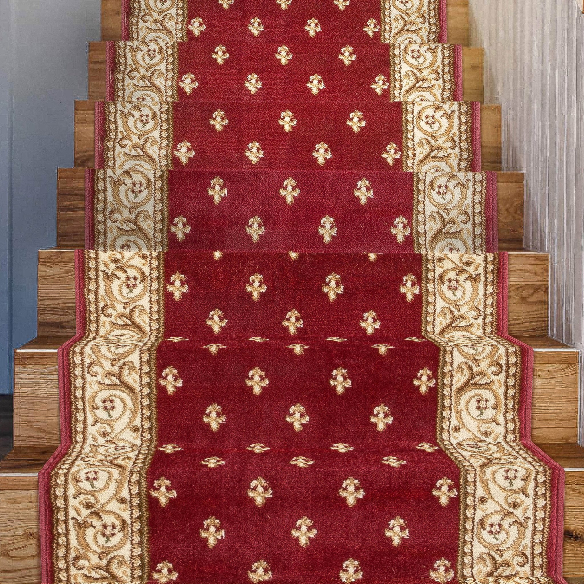 Custom Size Hallway & Stair Runner Fleur de Lis Traditional Red 27 Inch Wide x Choose Your Custom Length Runner Rug、mySite、gigharbornorthrealestate