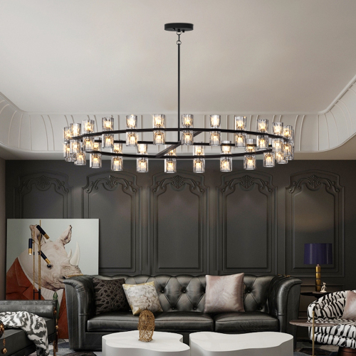 (L005030-D48-P48B/W1340P310779)48 Inches Luxury Chandeliers Crystal Living Room Decorative Lights Simple Modern Dining Room LED Lighting,for Home Decor (Bulbs Included) Black、、eastwooduniform