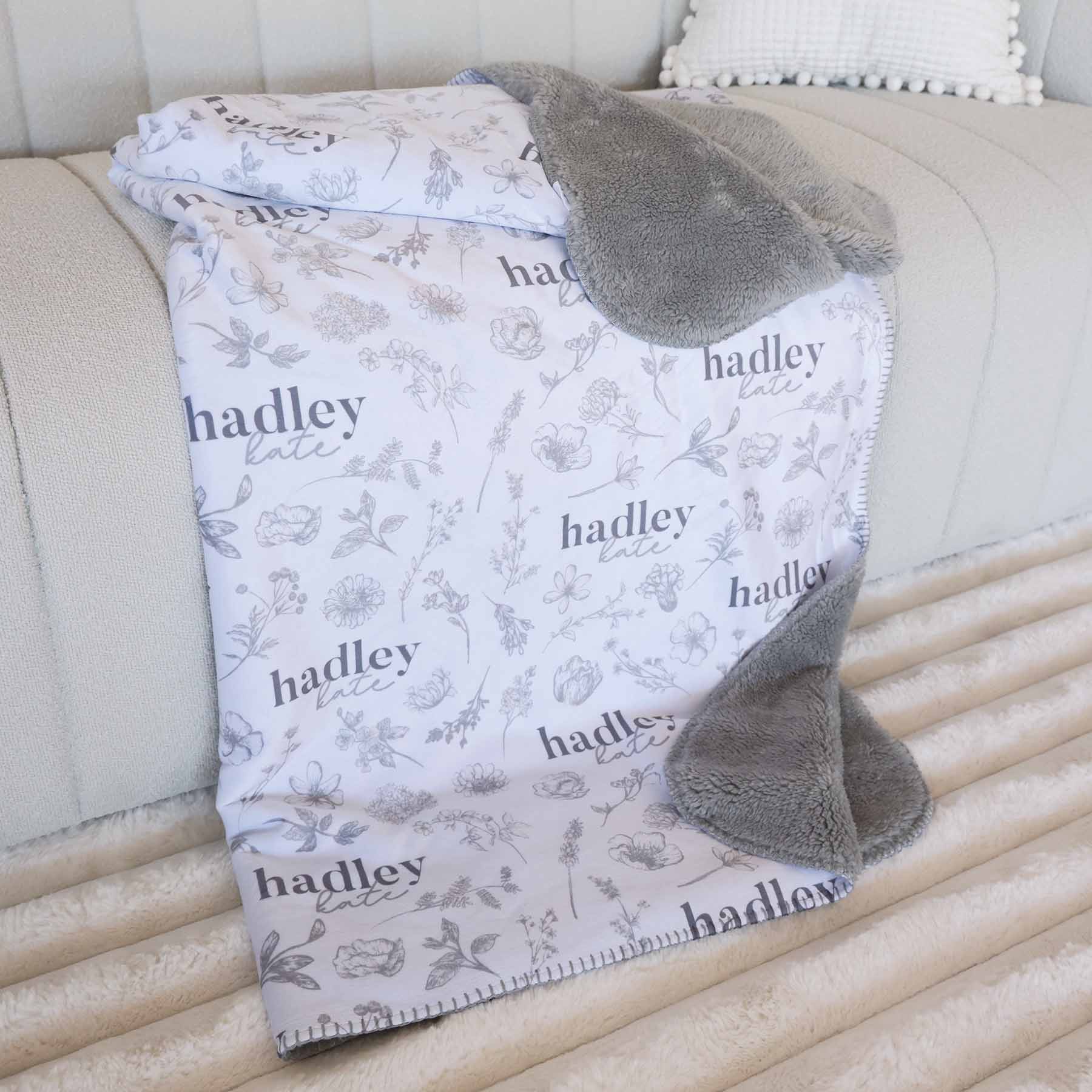  Personalized Fuzzy Kids Blanket | Gray Floral、mySite、layawaytickets