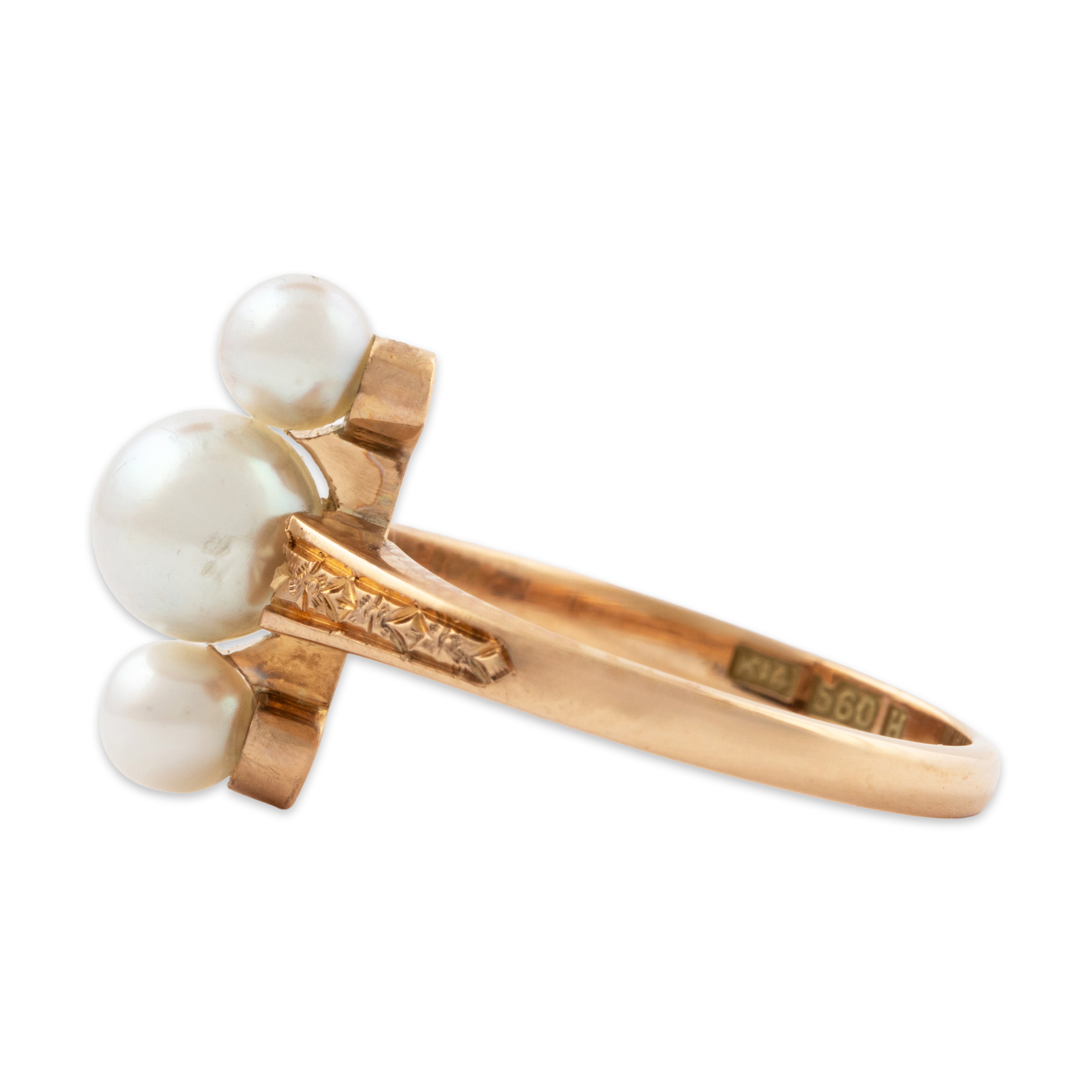 Antique 14k Yellow Gold Pearl Trio of Luster Ring 4.50、mySite、hinf8tx79