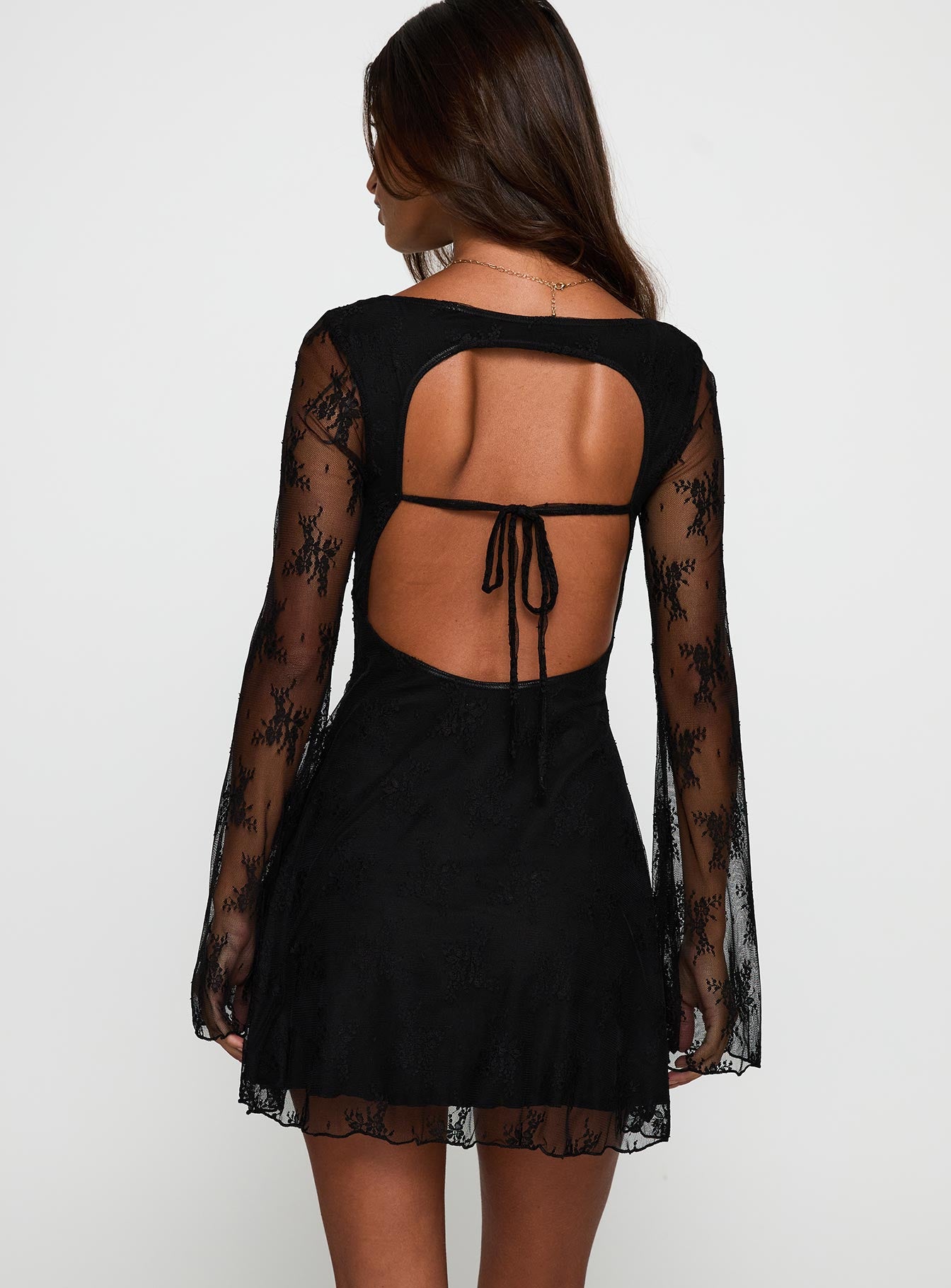 Kateryna Long Sleeve Lace Mini Dress Black、mySite、solidvoid