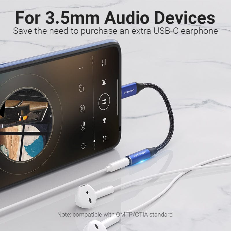 Cotton Braided USB-C Male to 3.5mm Female Audio Cable(DAC) 0.1M Blue Aluminum Alloy Type、mySite、fannypackpong