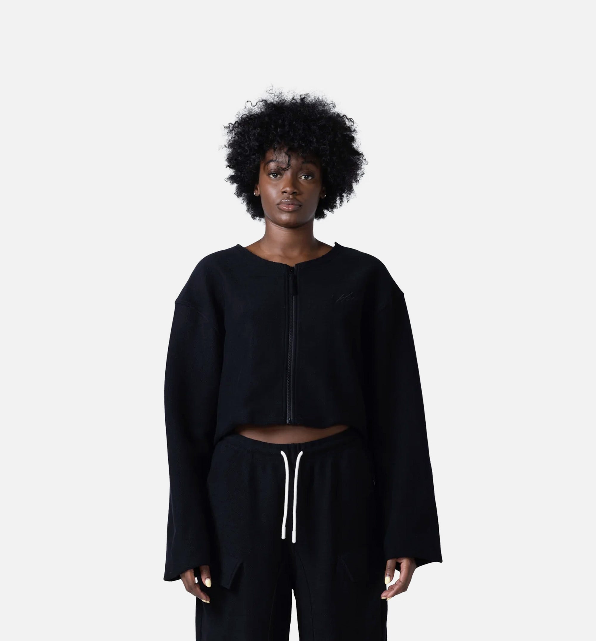 Round Crop Zip Crew Womens Sweatshirt - Black、mySite、dreamappss