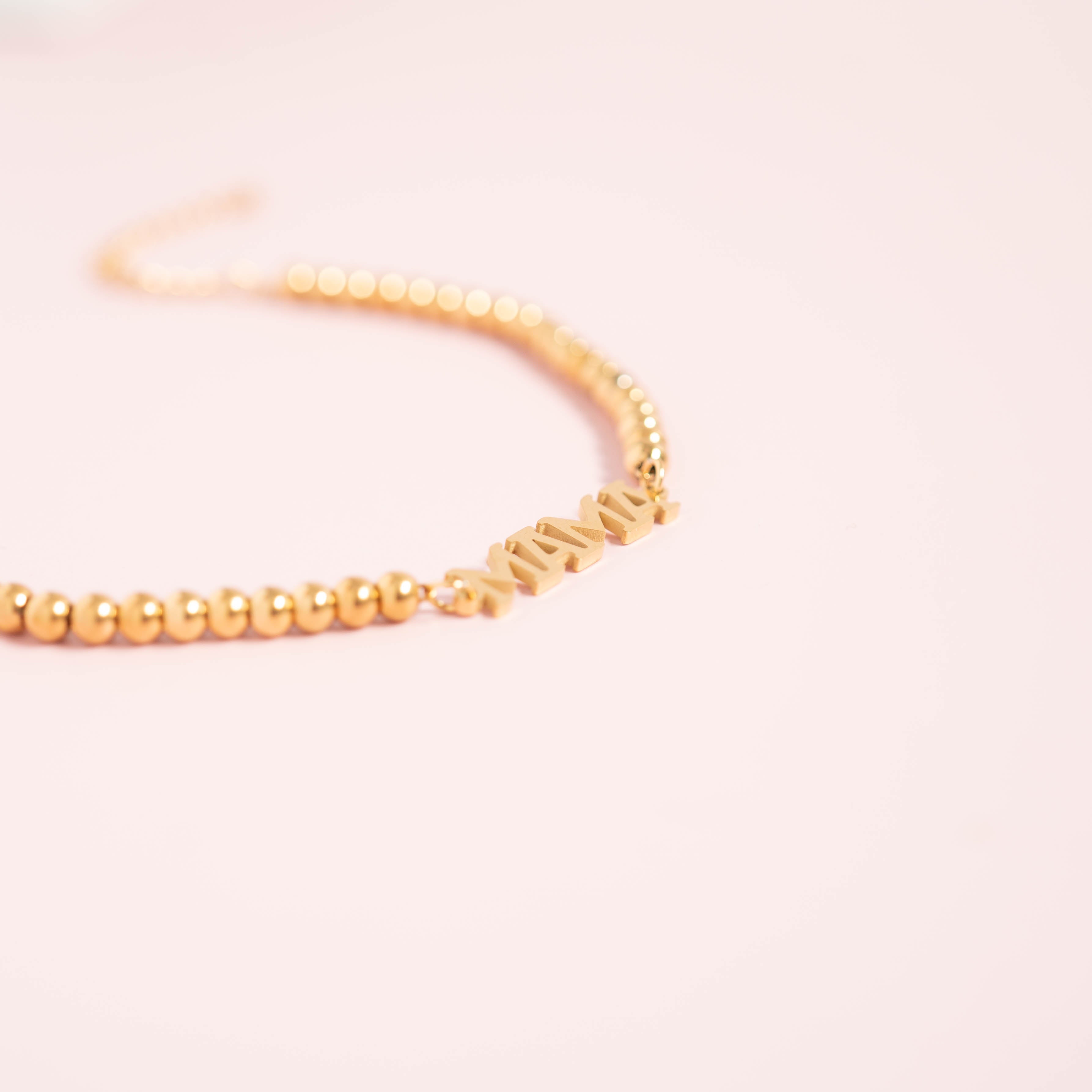 18K Gold PVD Stainless Steel Mama Beaded Bracelet / BRJ1053、mySite、dreamappss
