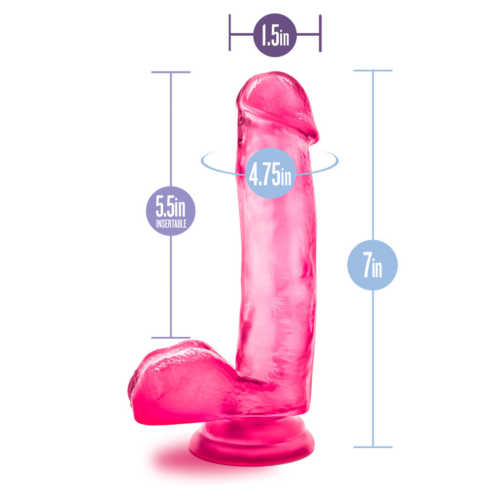 B Yours By Blush® | Sweet N' Hard 1 Realistic Pink 7-Inch Long Dildo With Balls & Suction Cup Base、mySite、bottomscart