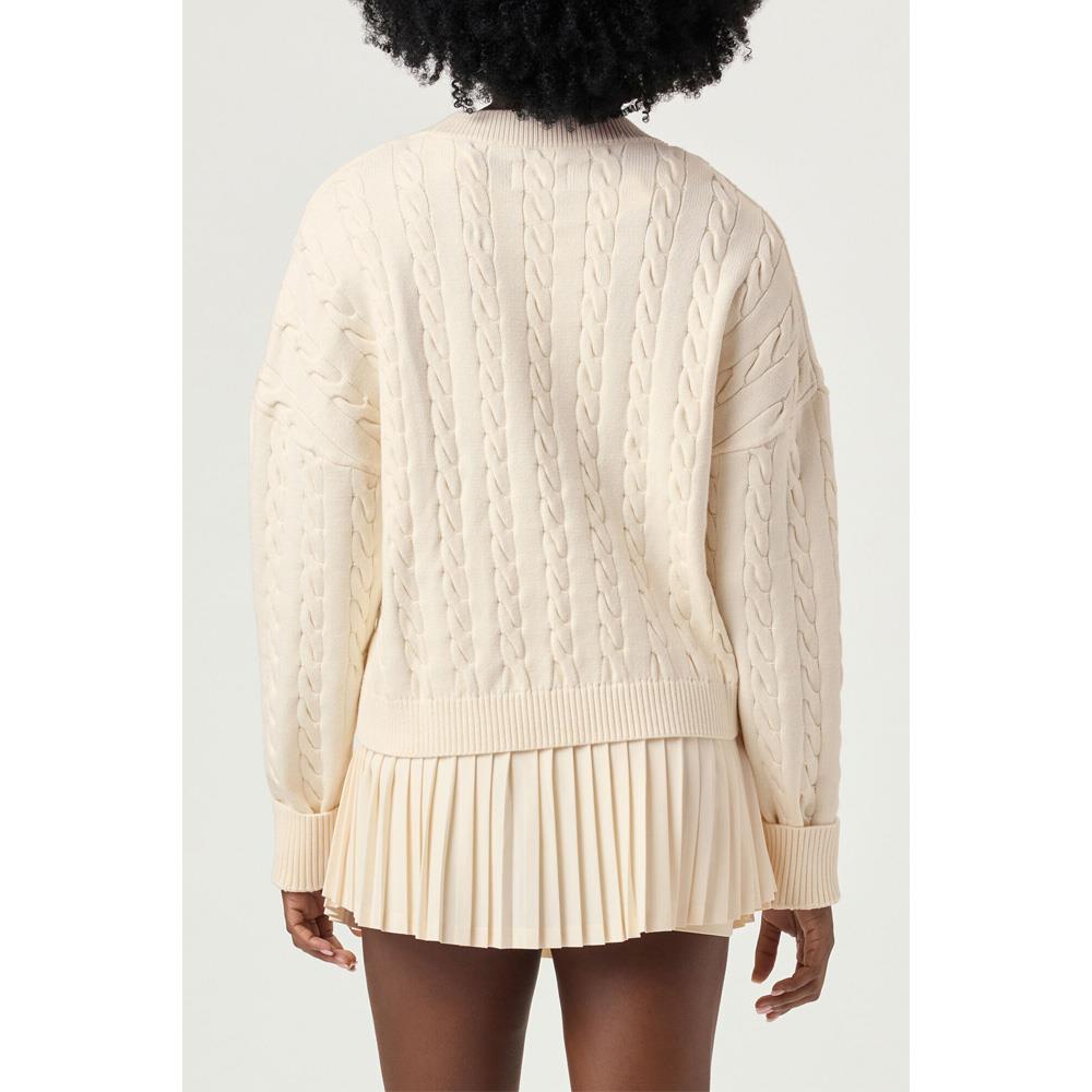 Fila Women's Casa Baseline Chunky V-Line Sweater - Gardenia、mySite、neckold